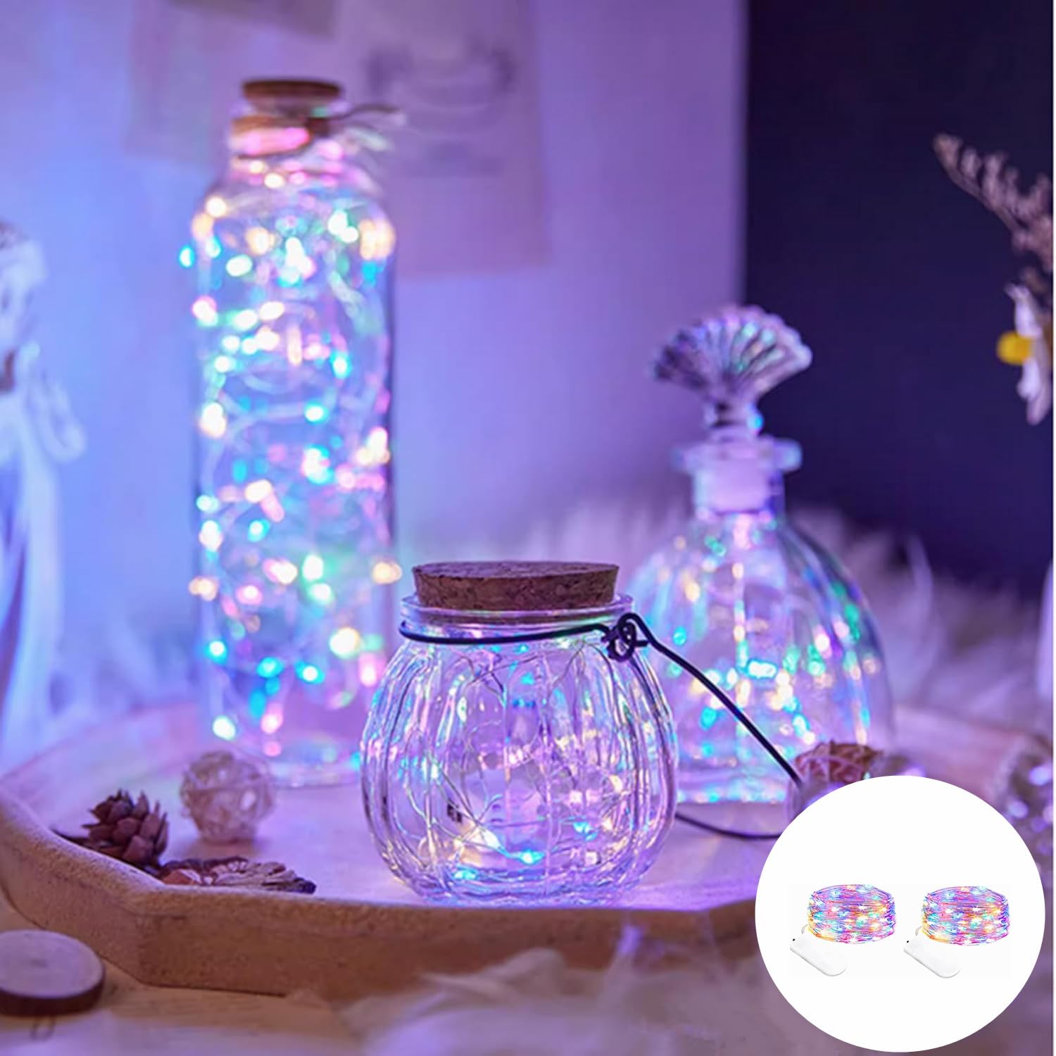 Ranlraka 7Ft Battery Operated String Lights, 20 Led Fairy Waterproof Copper Wire, Multi-Colored, 2 Pack For Halloween & Christmas Decor