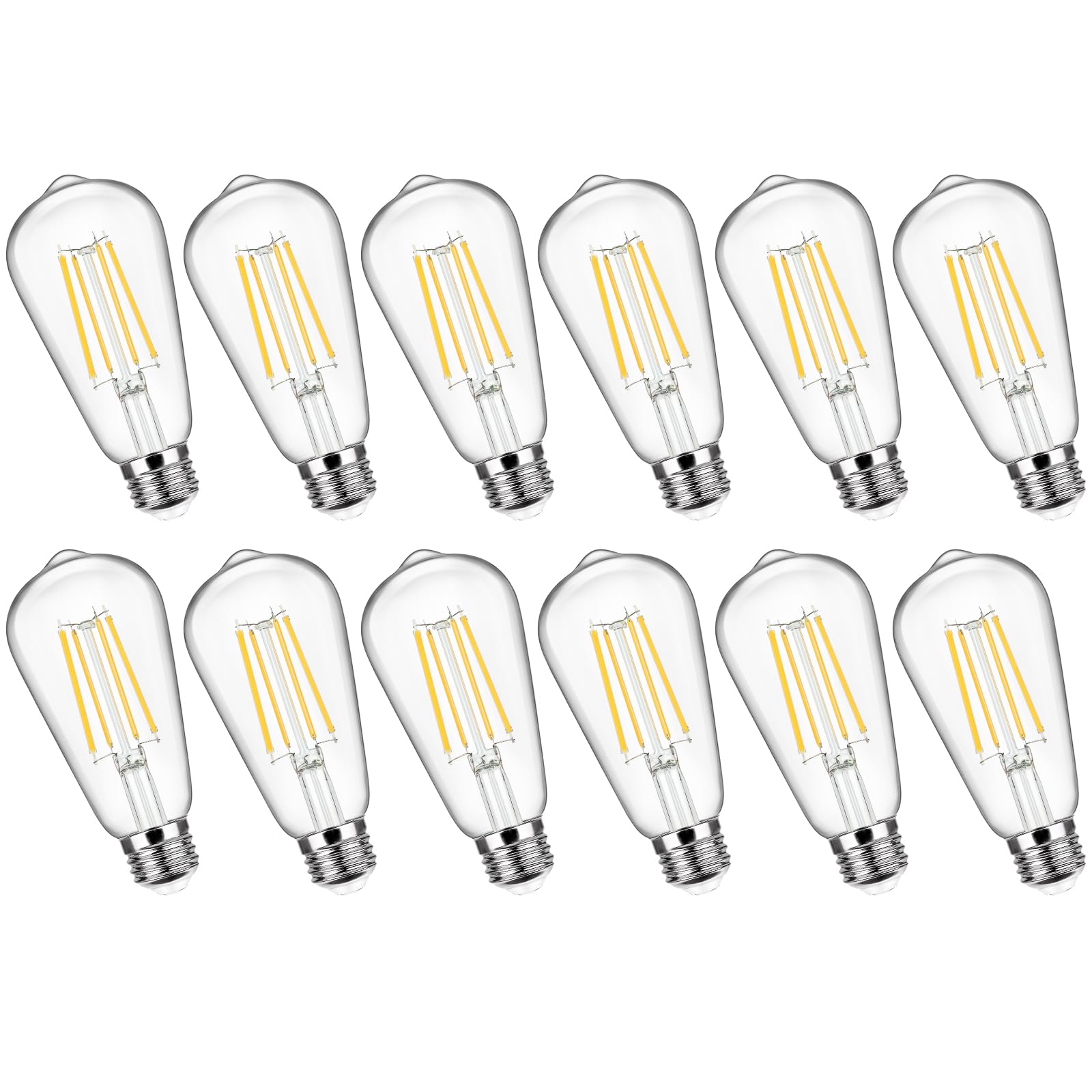 12-Pack Vintage E26 LED Edison Bulbs 100W Equivalent 1400LM High Brightness 8W ST58 LED Filament Light Bulbs 4000K Daylight White Medium Base CRI90+ Antique Clear Glass for Home Office, Non-dimmable