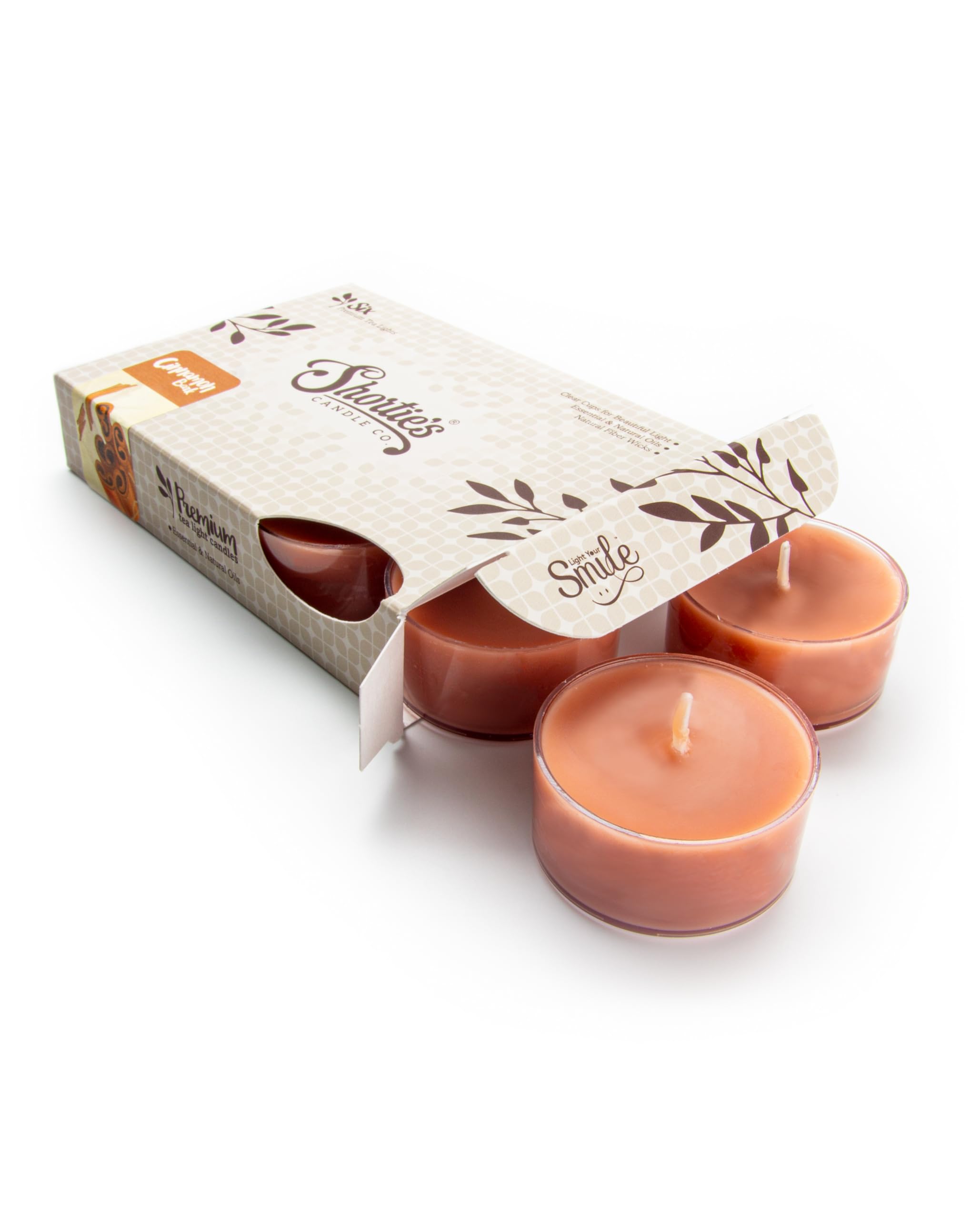 Shorties Candle Company Cinnamon Bark Tealight Candles - Paraffin Wax, 6 Brown Lights, Highly Scented - Model 34224