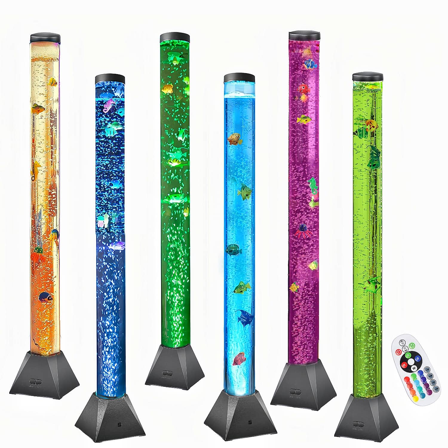 Sensory LED Bubble Tube 4FT with 10 Fish, 20 Color Remote and Tall Water Tower Tank LED Night Light for Kids Bedroom, Living Room Decor