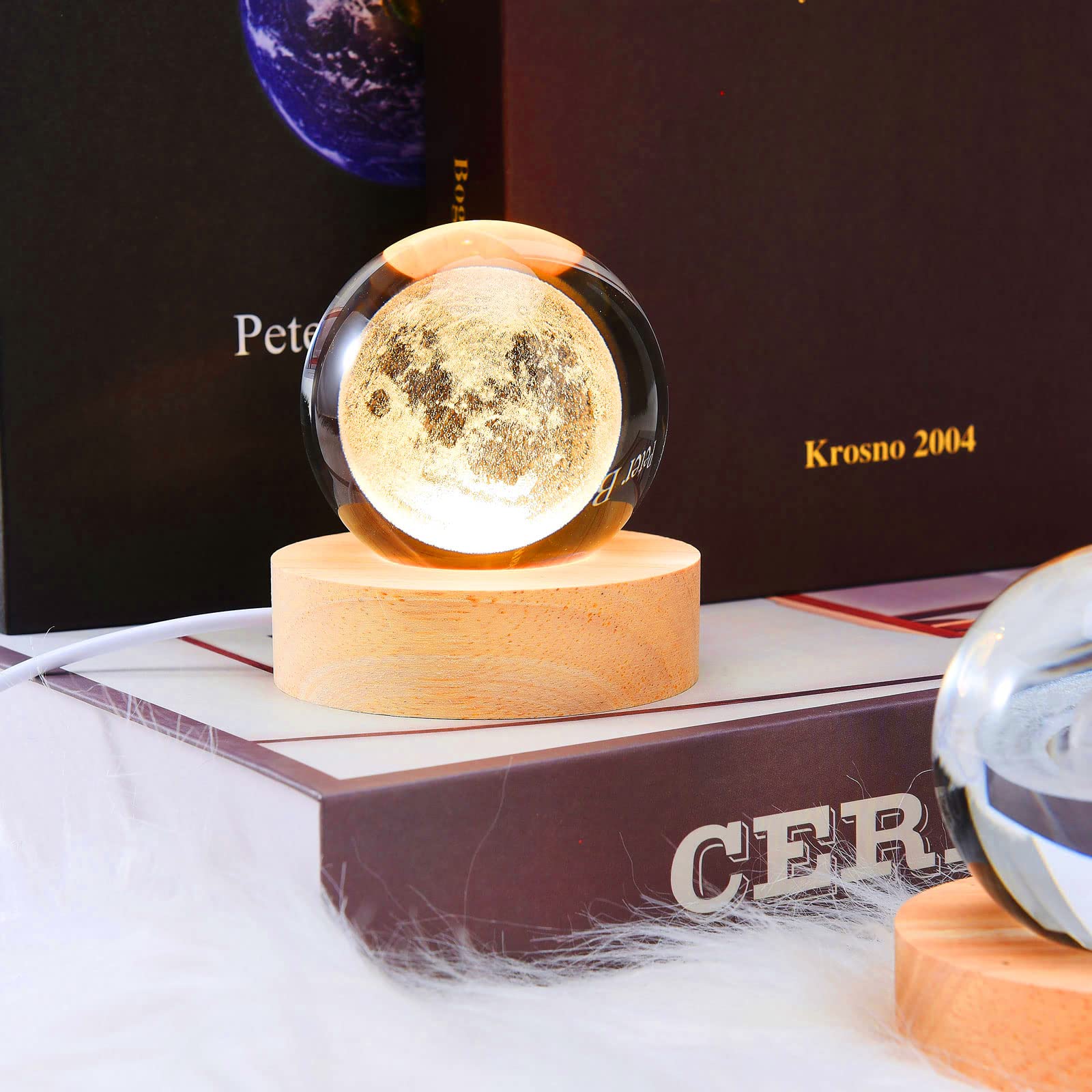 Dniebw 3D Night Moon Lamp Moon Light With Stand Ouch Control And Usb Rechargeable Gift For Boy Girl Friends Valentines Day Christmas Crystal Ball Astronomy Gifts