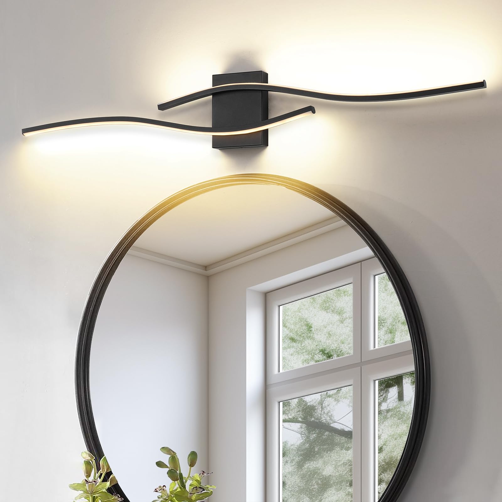 Pasoar Modern LED Vanity Light Fixture, 39.4in Hard-Wired, Metal, Remote Control, 3000K-6000K, Model 3217-1P, Black