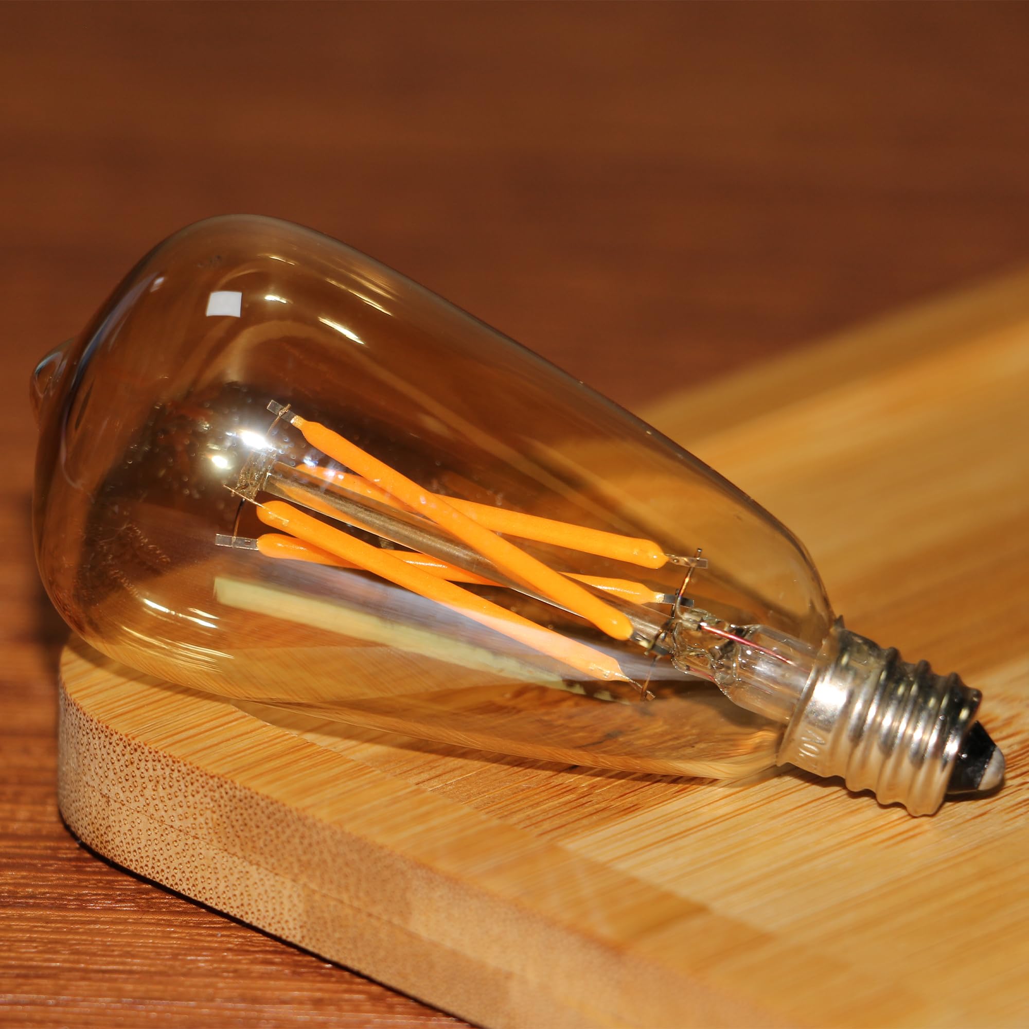 FANNIS ST38 6pcs Vintage Amber Glass LED Bulbs, 4W Equivalent, E12 Base, Warm Yellow 2200K for Chandeliers and Outdoor String Lights