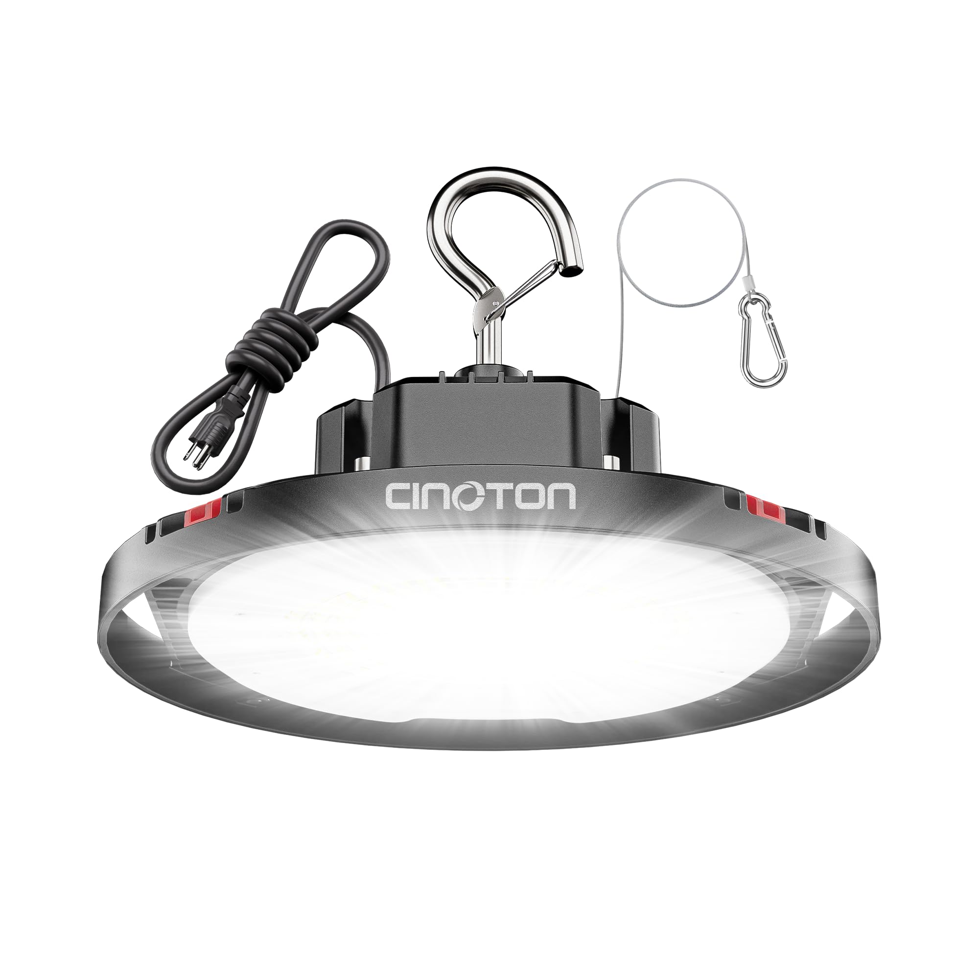 CINOTON 100W UFO LED High Bay Light  Aluminum LED Shop Lights with 15000LM  5000K Commercial Bay Lighting for Warehouse Garage Workshop Factory Hall  6  Cable & Safety Rope  ETL Listed 1 Pack