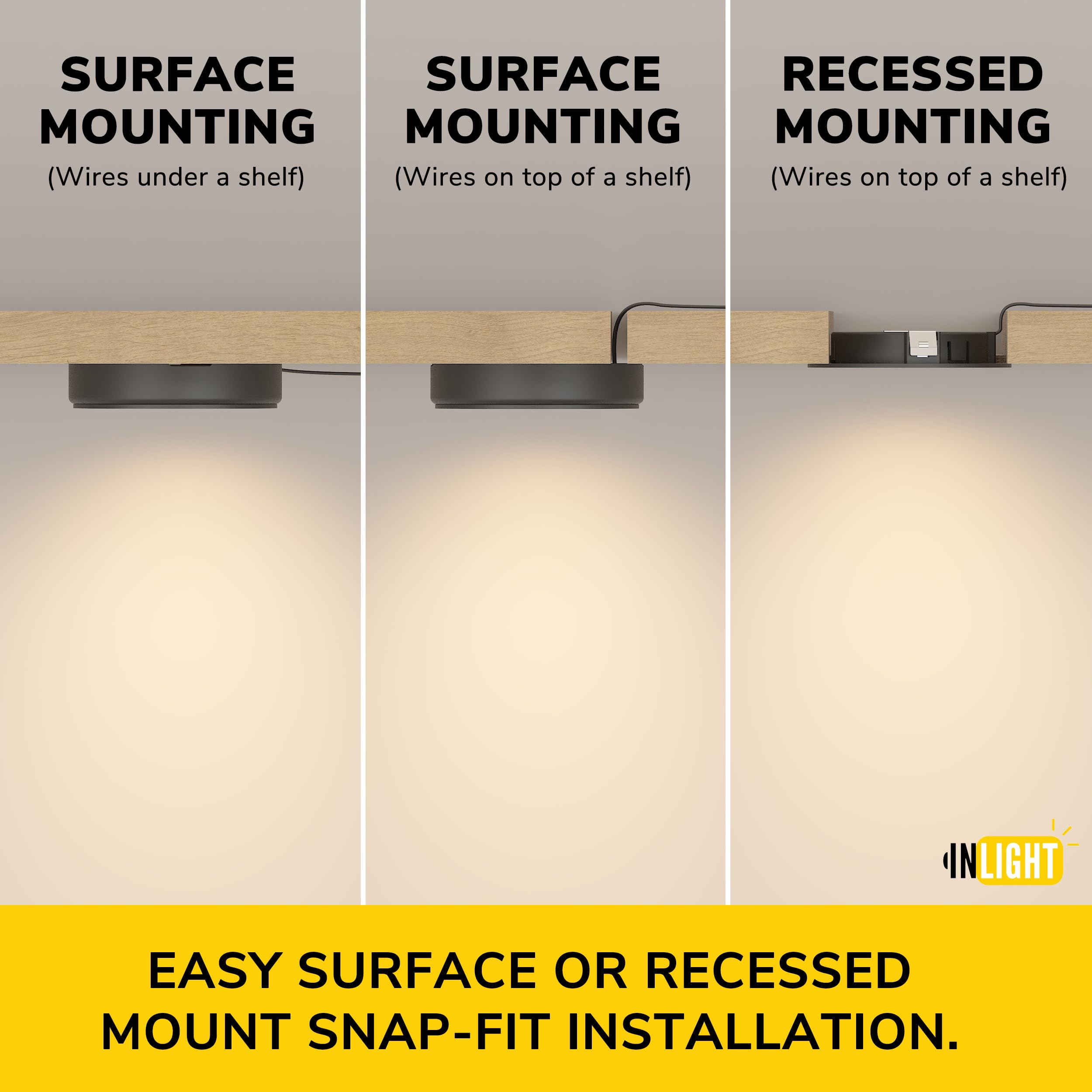 Getinlight 2.6'' Wide 3000K Dimmable Led Puck Lights Kit, Plug-In Installation With Recessed Or Surface Mounted, Black Finish Ov