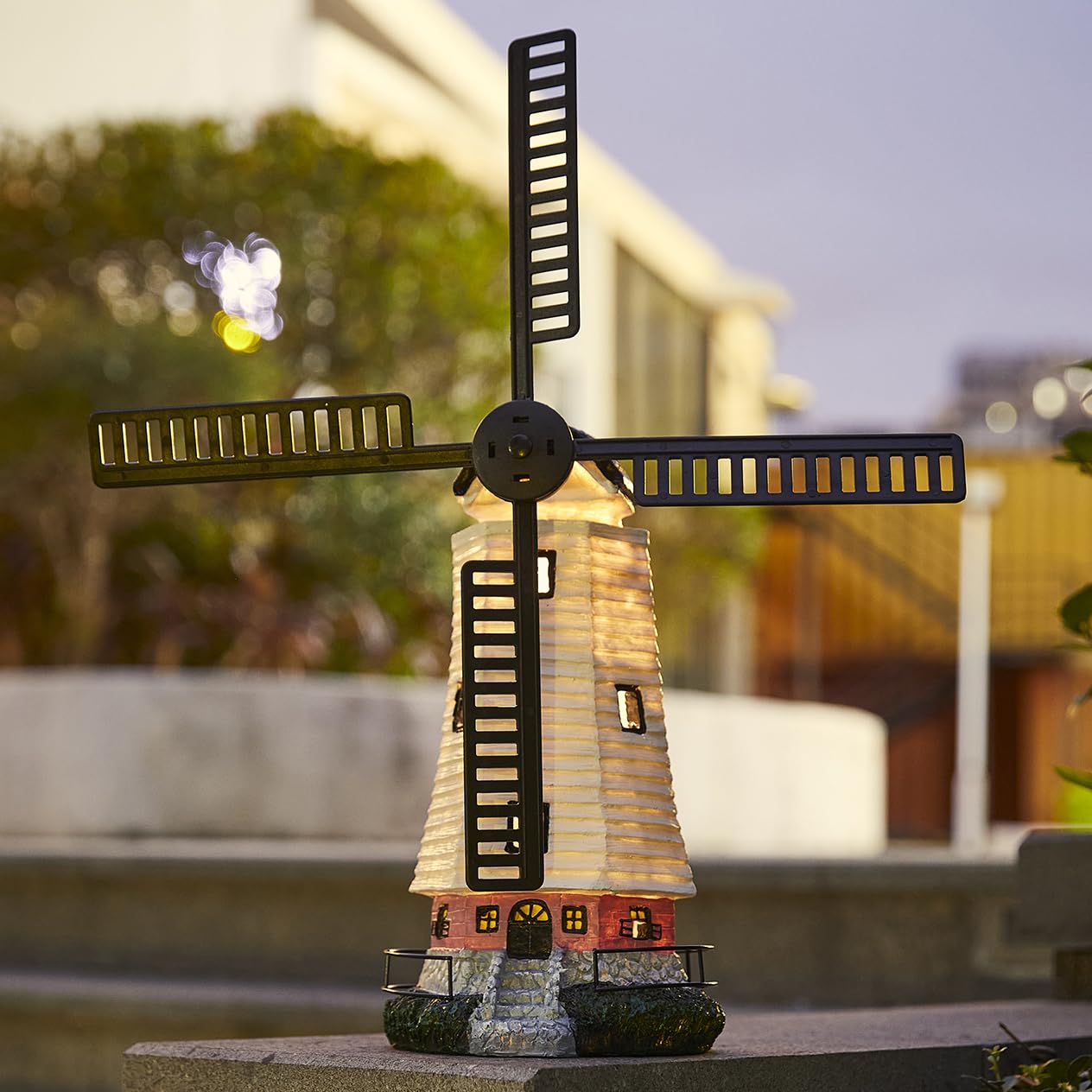 pearlstar Solar Garden Outdoor Windmill Lighthouse - 20 Solar Powered LED Lighthouse Garden Statue Waterproof Decorative Light f
