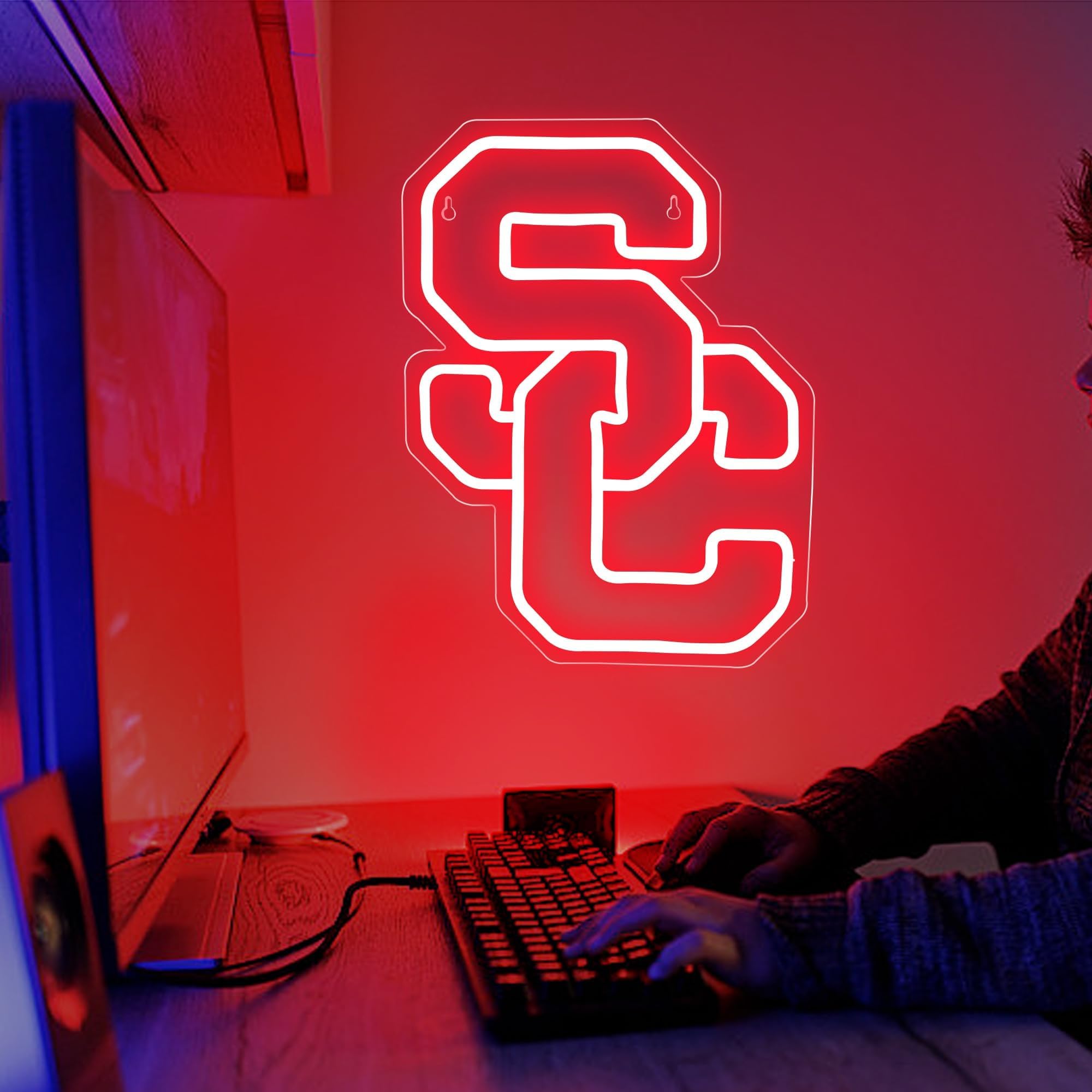 FTMGGDG University Neon Sign, Football Team Logo LED, 13.77x10.23in, Acrylic, Southern California-Red, Model FMXD100