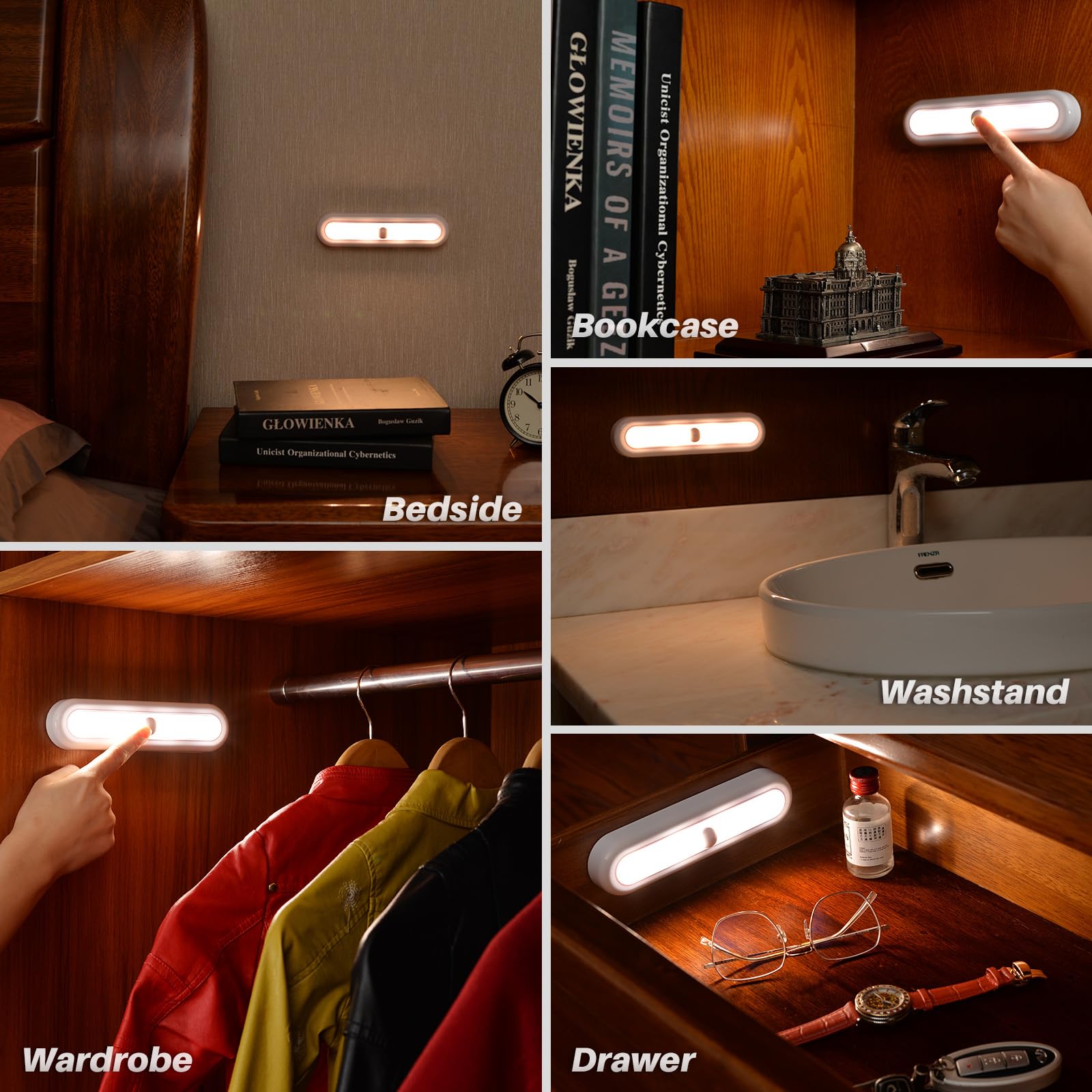 STAR-SPANGLED 7” Dimmable Push Tap Lights - LED Touch Lights, Battery Operated, 3 Color Modes for Kitchen & Closet, Model US-8022
