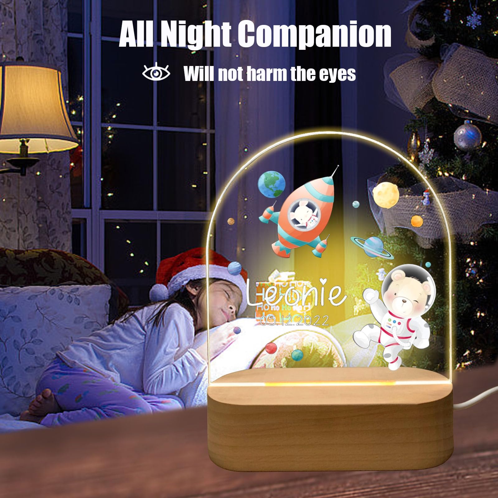 Fallover Personalised Gifts - Customised Night Lights with Name & Date, Baptism Gifts for Girls/Boys, Kids Night Light Bedroom -