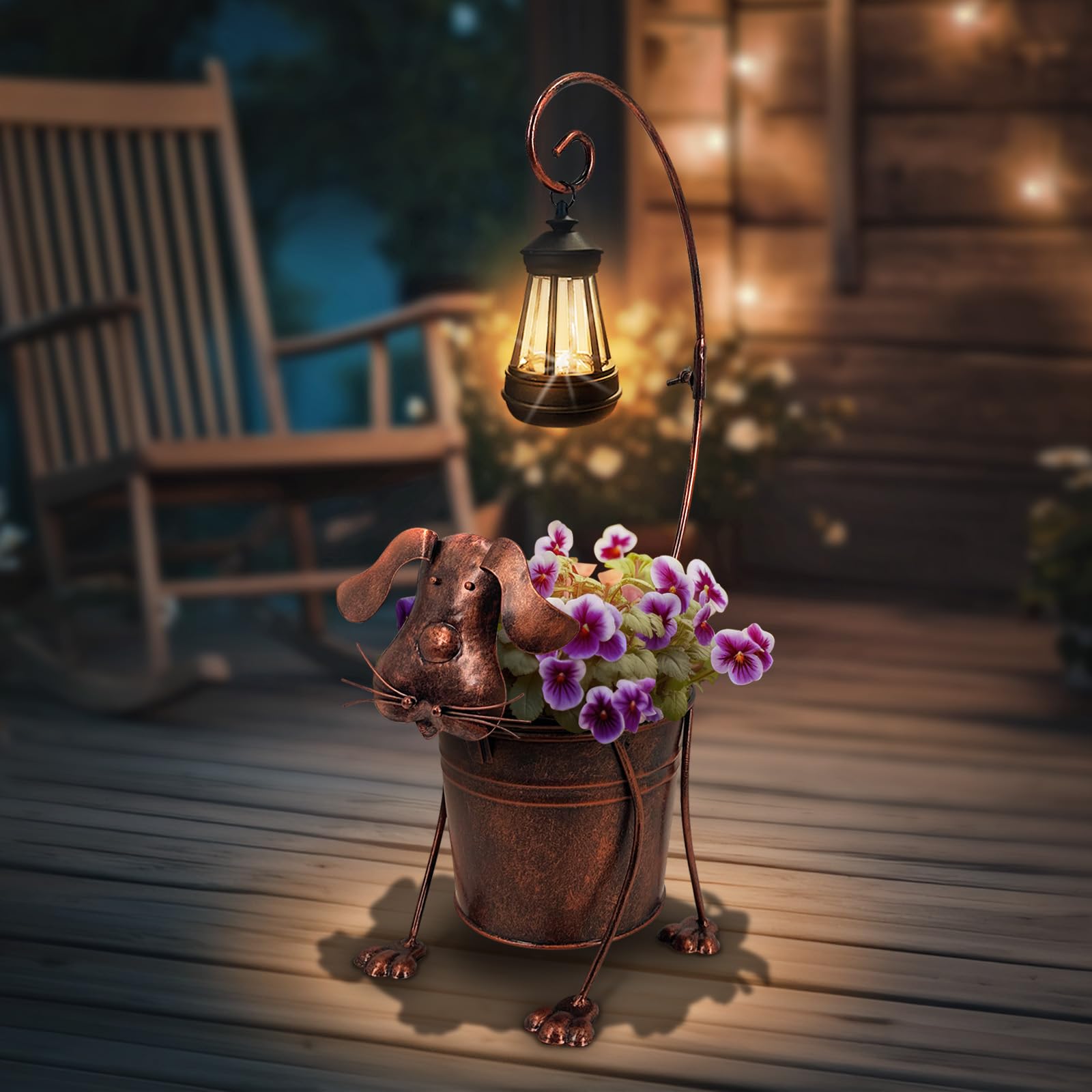 Hokfirm Solar Lights Outdoor with Planter Pot,Metal Dog Solar Lamp Post with Planter Base Outdoor Decorative for Yard,Porch,Pati