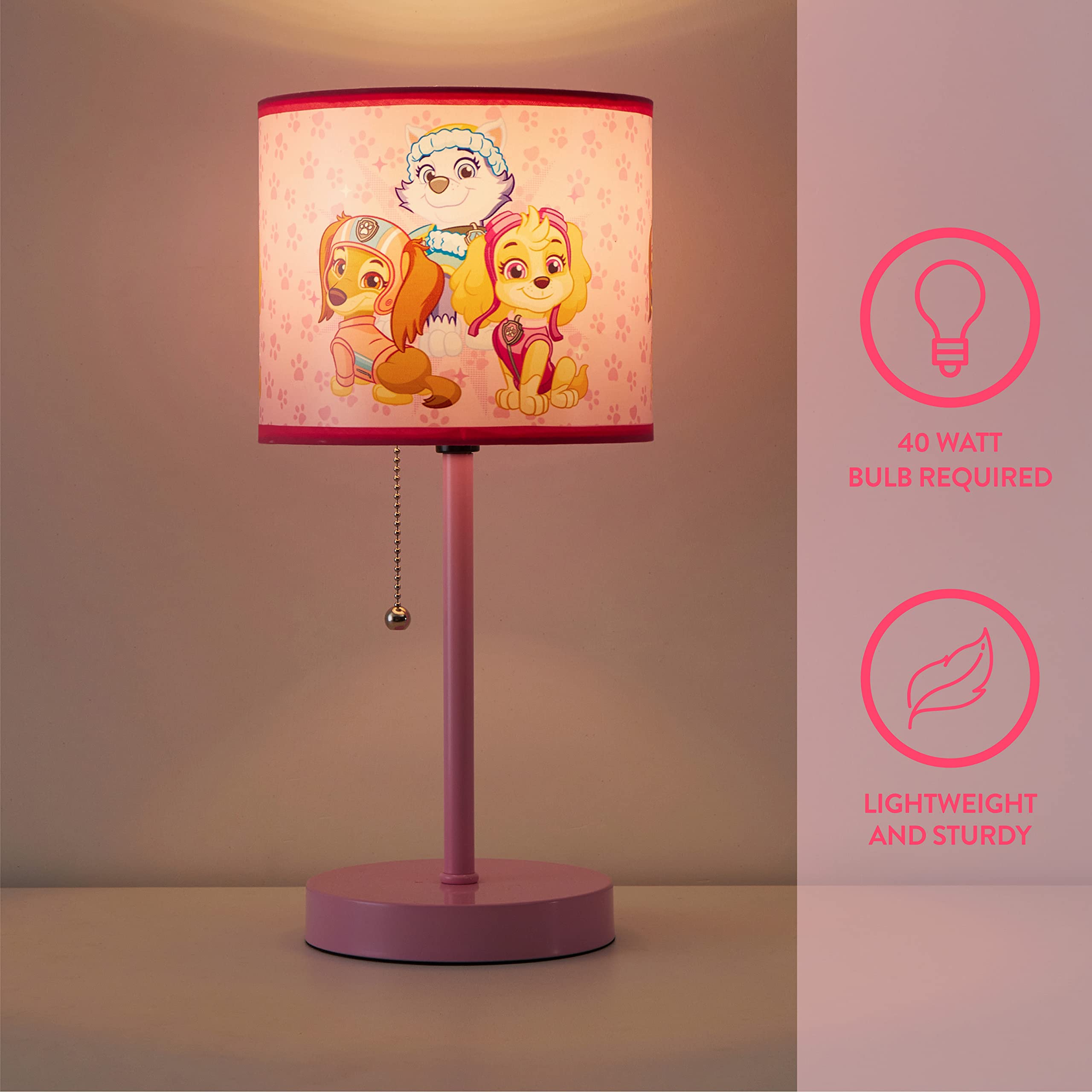 Idea Nuova Kids Lamp - Paw Patrol Everest, Liberty & Skye - Metal, Themed Decorative Shade, Model WN350688