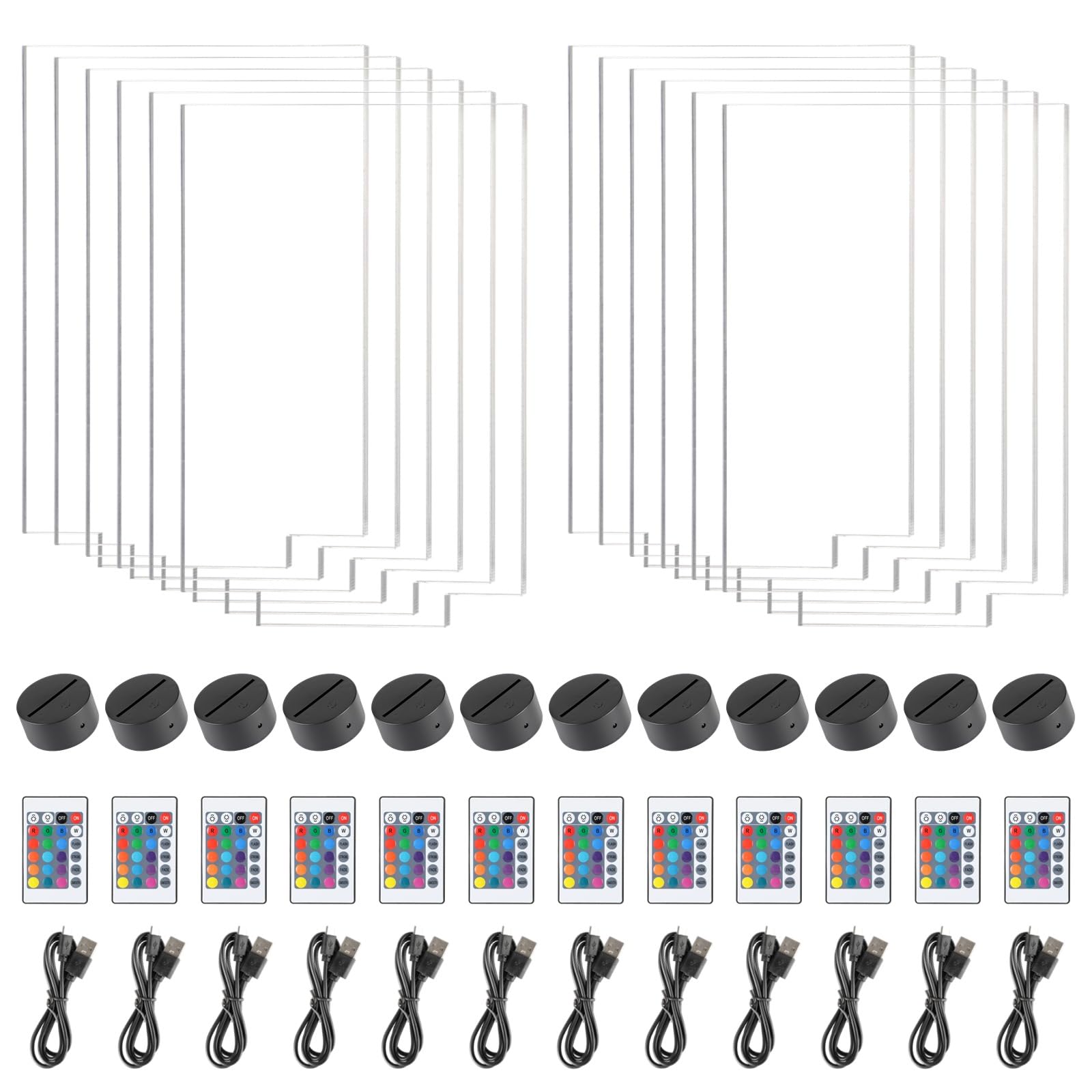 Homaisson 12 Pack 3D Night LED Light Lamp Base with Clear Acrylic Sheets, DIY Acrylic Lamp Base Set with Remote Control, 16 Colo
