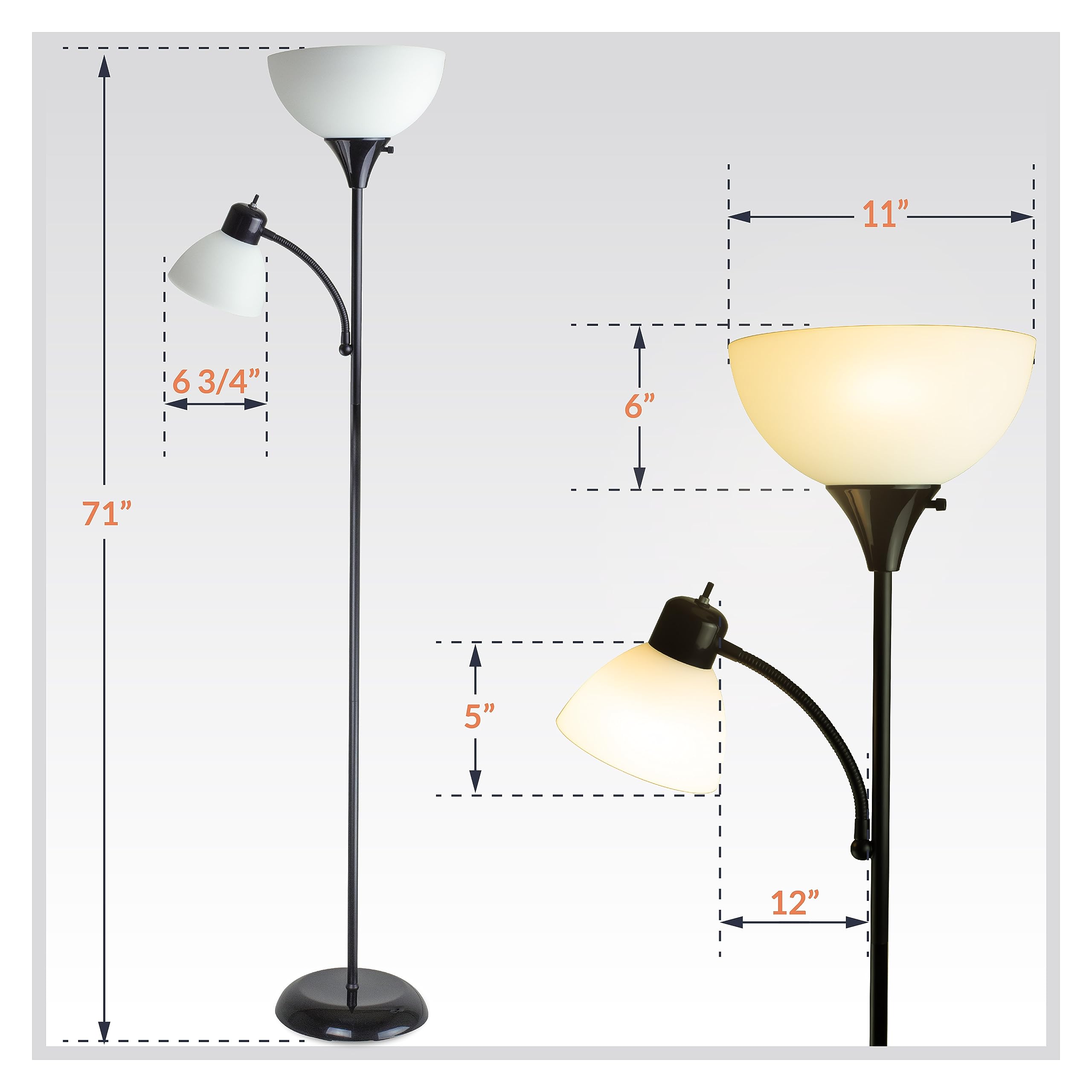 Newhouse Lighting Nhfl-Wi-Bk 71 Modern Torchiere Floor Lamp - Metal, Mother-Son Black, Ideal For Bedrooms, Living Room, Office
