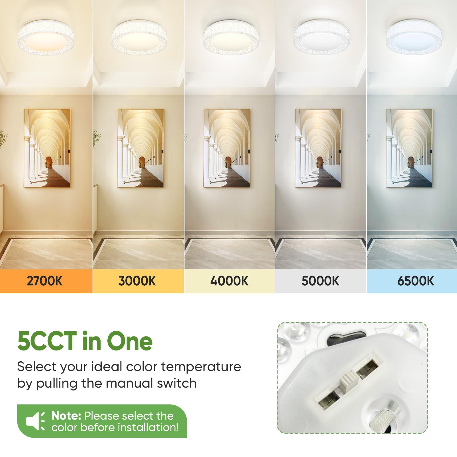 Lightania 12 Inch Flush Mount Ceiling Light, Modern White Led Ceiling Light Fixture, 20W 1400Lm 2700-6500K Adjustable, Dimmable