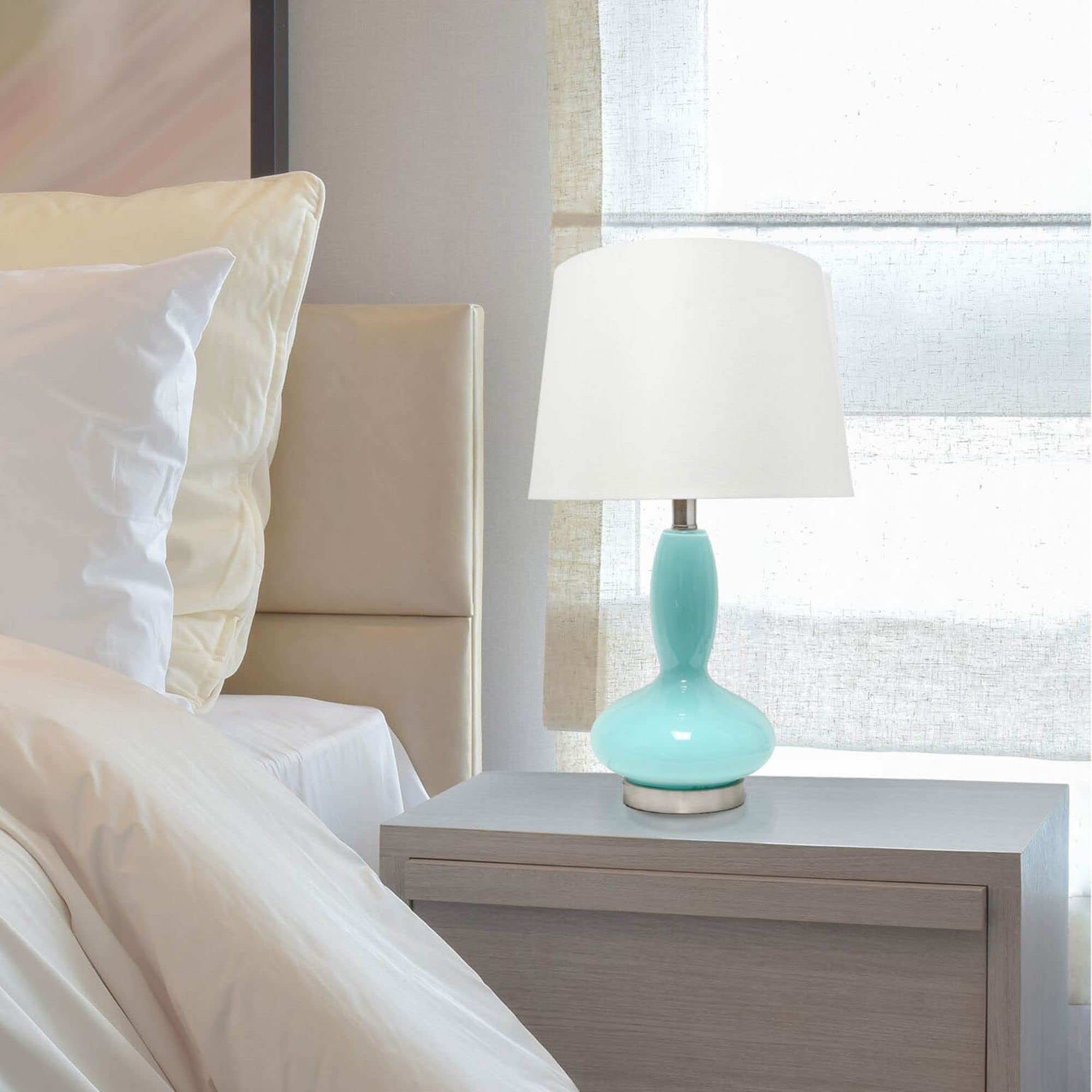 Lalia Home Contemporary Glass Dollop Table Lamp With White Fabric Shade - Seafoam