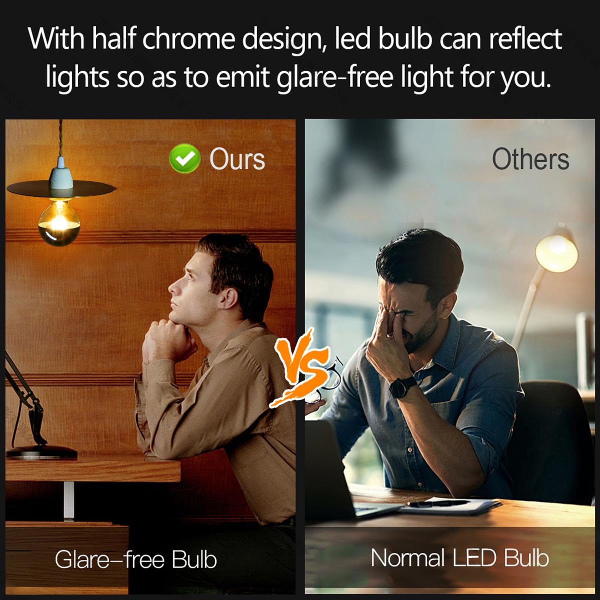 Karlunkoy Half Chrome Light Bulbs,Half Blue Tipped Dimmable 6W (Equivalent 60Watt) Led Ediosn Light Bulbs,Soft White 2700K,G80/G