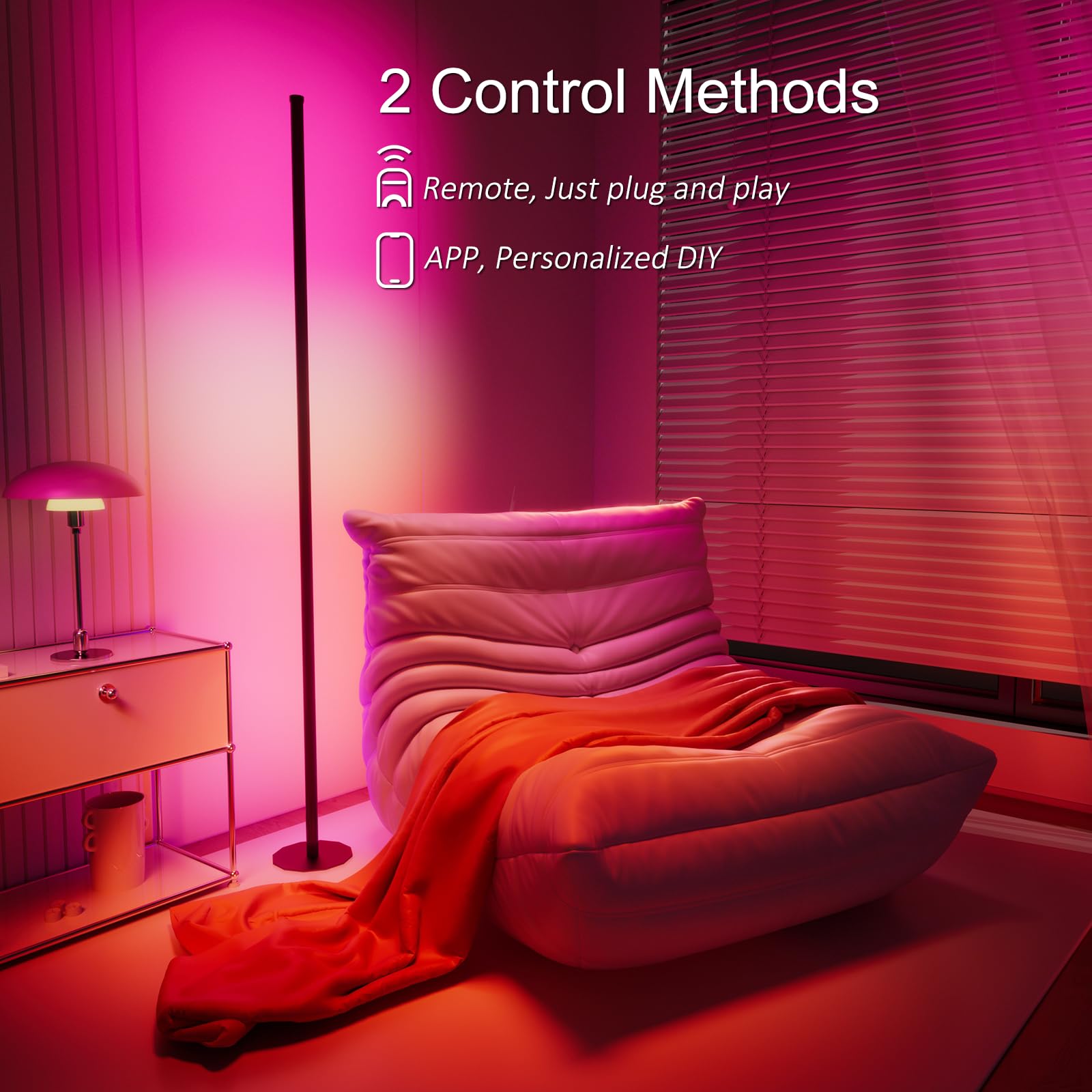 Velted Corner Floor Lamp, Smart Dual Led Corner Lamp With App And Remote Control, Rgb+Icw Ambient Lighting Music Sync &16 Millio