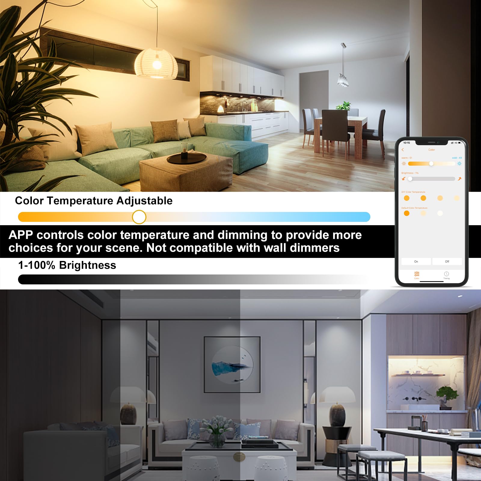 Smart Light Bulbs 13W E26 Smart Led Light Bulb Compatible With Alexa Warm White To White A19 App Control Bulb Bluetooth Mesh 4 P