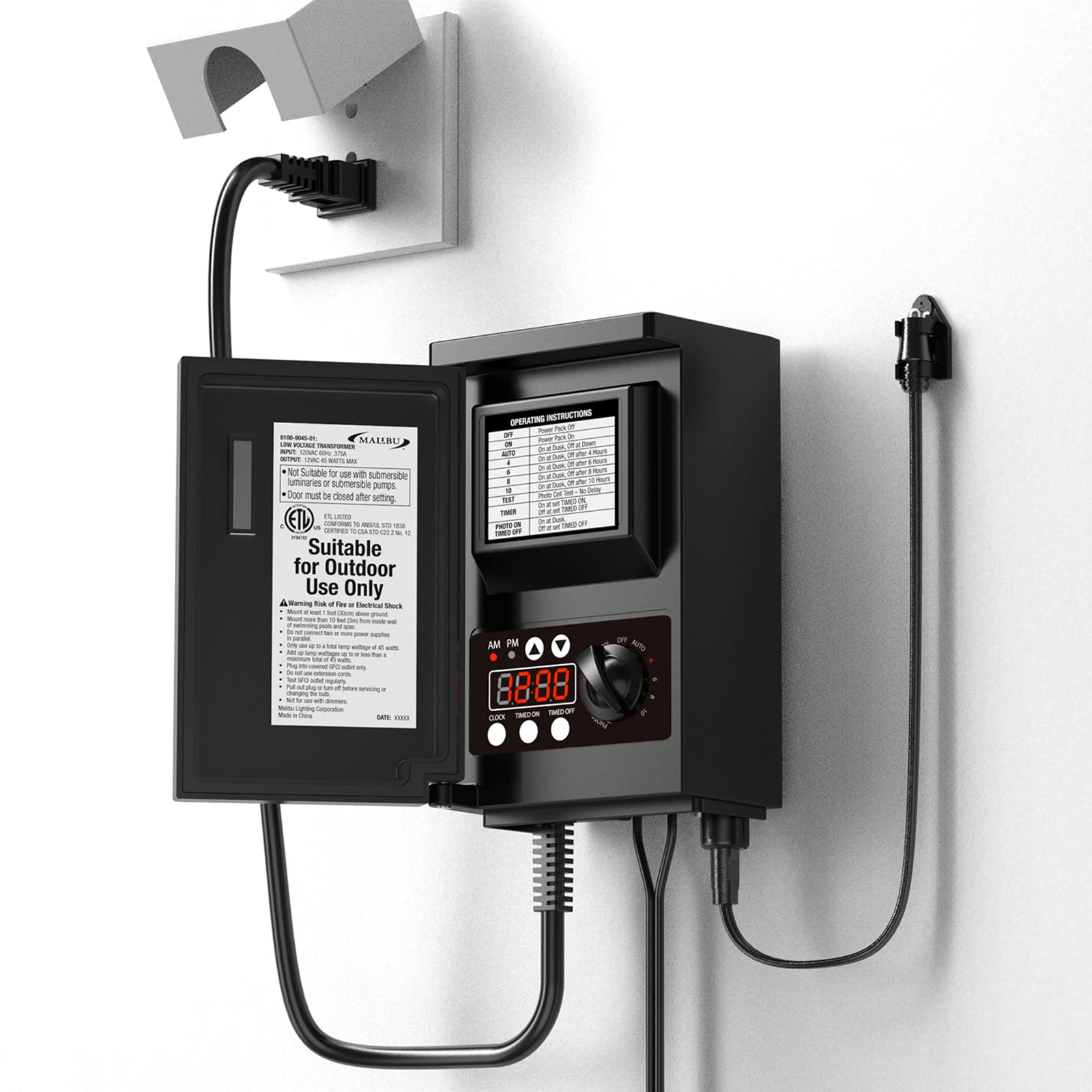 VenusManufacturing Malibu Low Voltage Transformer 45W with Photocell Sensor, Weather Shield, 120V AC to 12V AC, Black, Model 8100-9045-01