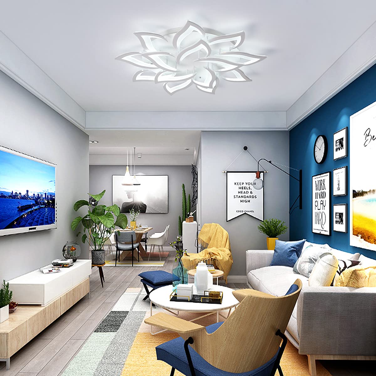 Garwarm LED Dimmable Ceiling Light 14-Head Petal Design 39.3in White Model 8370-14-W-WJ