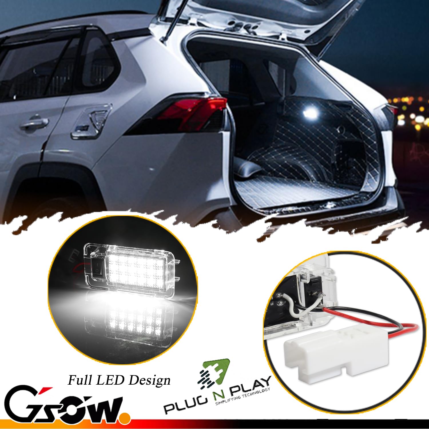 Gsowo Led Luggage Compartment Light For Toyo-Ta Rav4 2019 2020 2021  Cargo Lamps Decorative Atmosphere Lamp  Rav4 Accessories Trunk Ceiling Lighting  1 Pc  White