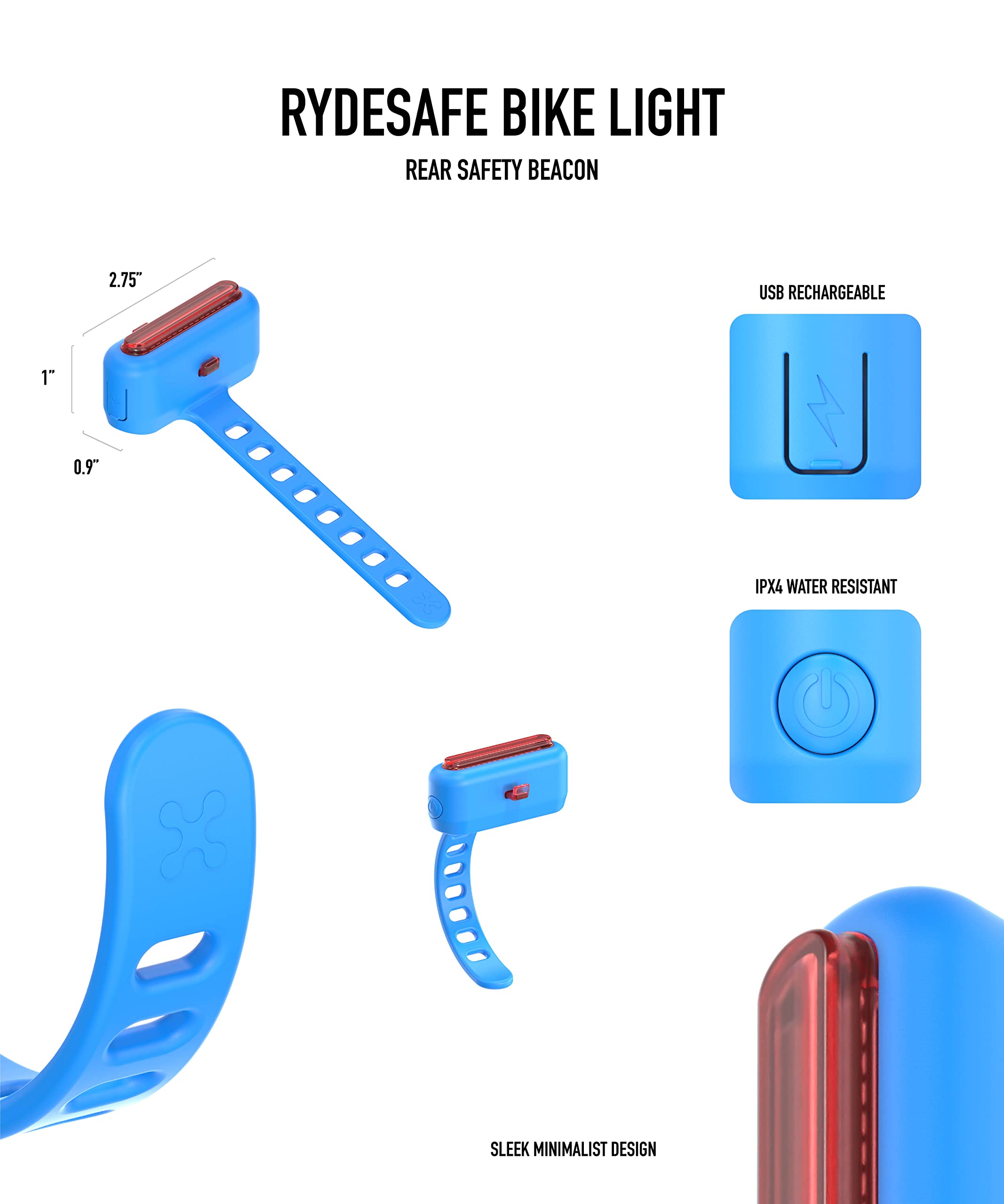 Rydesafe Bike Light - Rear Safety - Blue