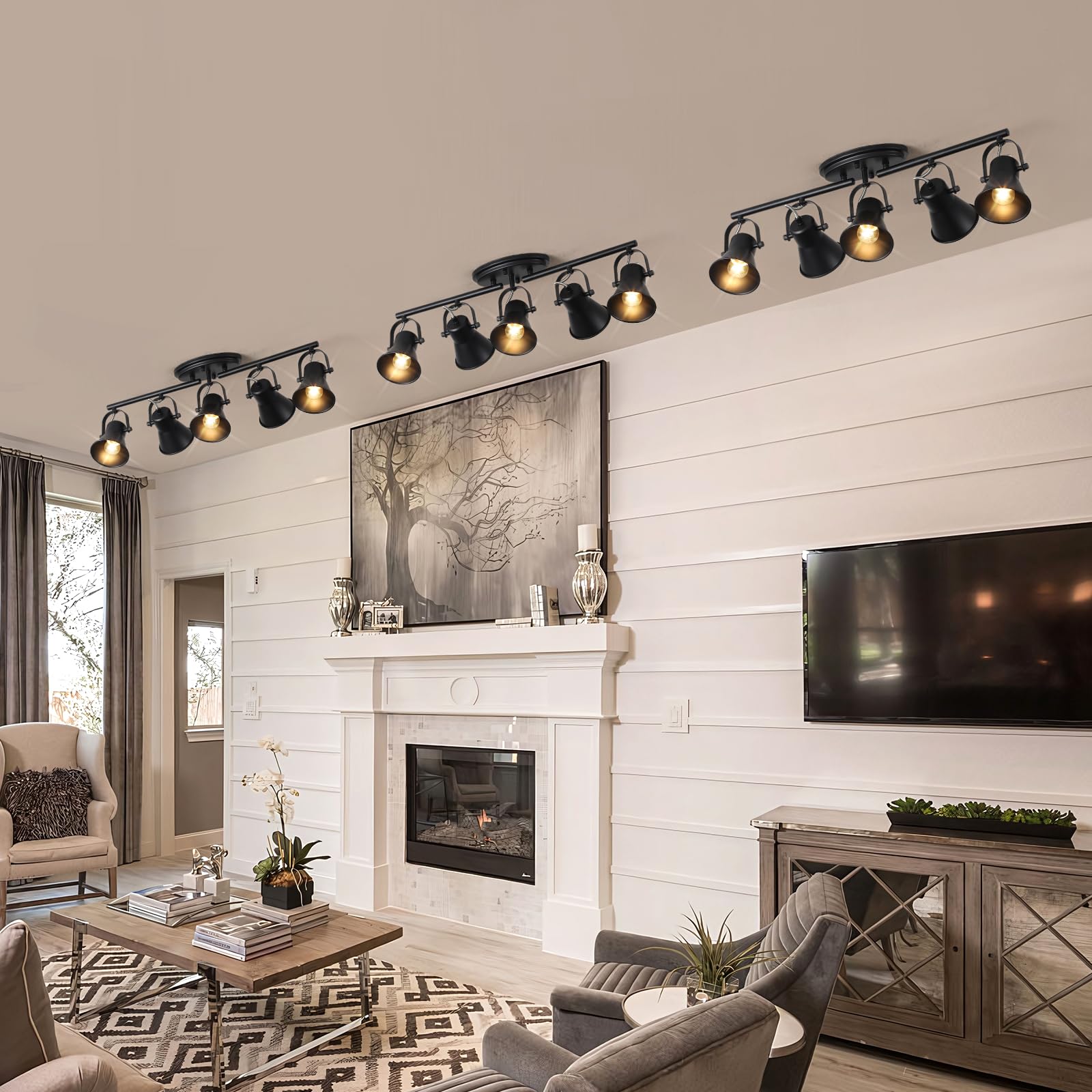 Seeblen 5-Light Track Lighting Kit  Directional Ceiling Light  Industrial Black Kitchen Track Lighting Fixtures Ceiling For Kitchen  Living Room  Dining Room  Hallway.