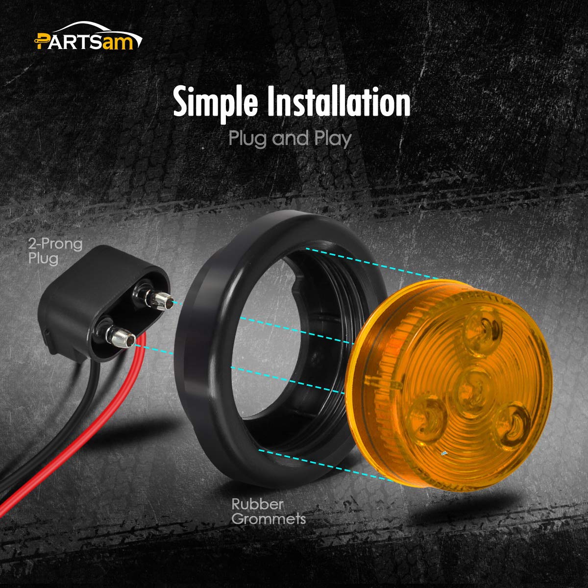Partsam 10X Amber 2'' Round Sealed Led Clearance Marker Light 4Led [Dot Approved], Reflective 2 Inch Round Trailer Led Side Mark