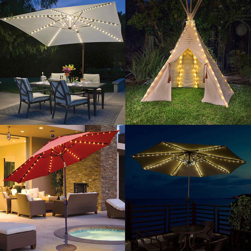 Pulivia Umbrella Lights Patio Outdoor Strings Lights With 104 Leds 8 Lighting Modes Remote Control, Battery Operated Waterproof Umbrella Lights 2024 Upgraded, Warm White Battery Not Included