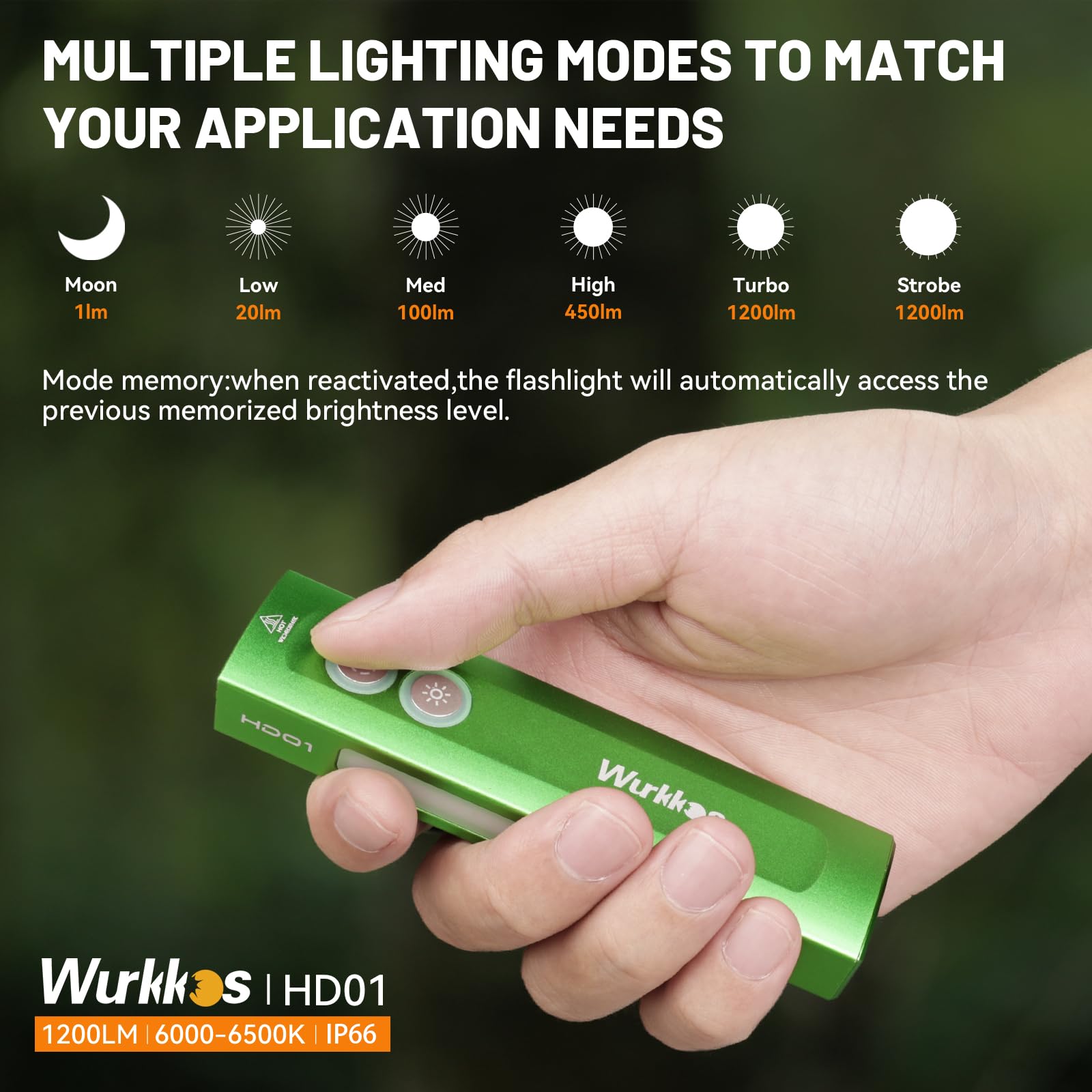Wurkkos Hd01 Flat Edc Flashlight With Rgb Light And Green Light, 1200 Lumens Rechargeable Edc Flashlight, Triple Light Sources P