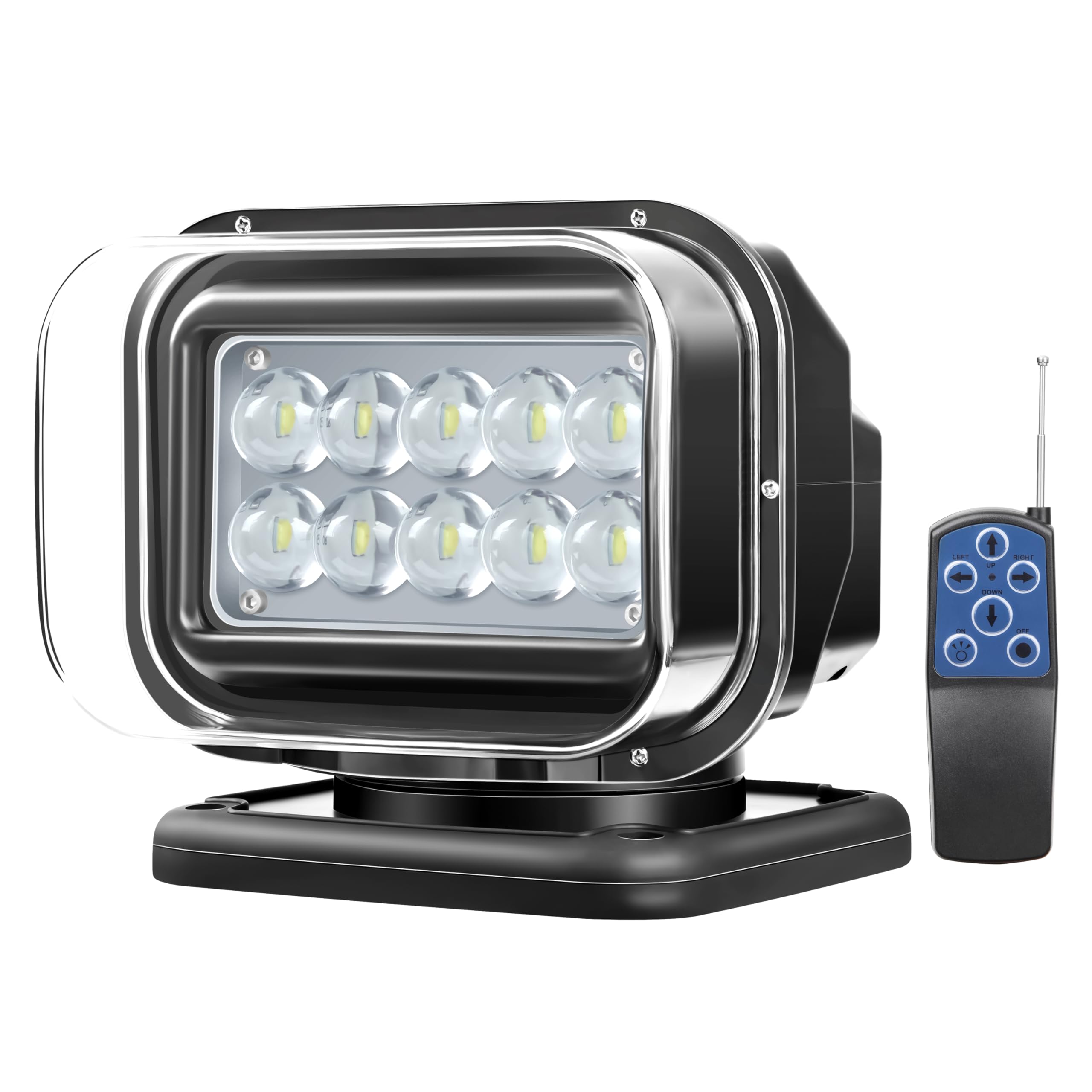 Remote Control LED Search Light  50W 5000lm LED Spotlight for Truck Rooftop Hunting Boat Searching 360 Rotating  Off-Road Auxiliary Driving Searchlight 12V 24V Spot Light  6 Strong Magnets Built-in