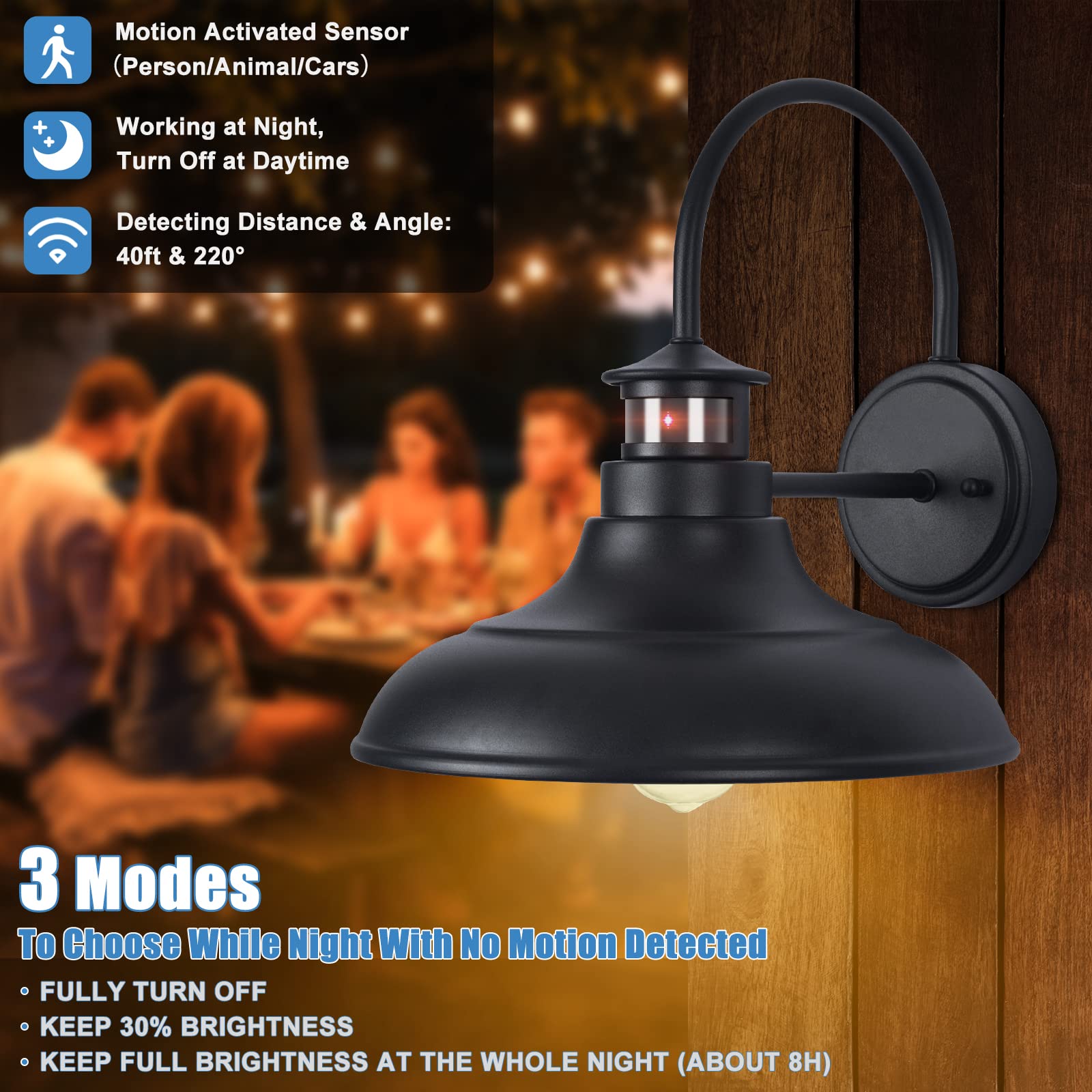 Yolsunes Motion Sensor Outdoor Barn Lights - Dusk To Dawn Black Gooseneck Fixture, 12In
