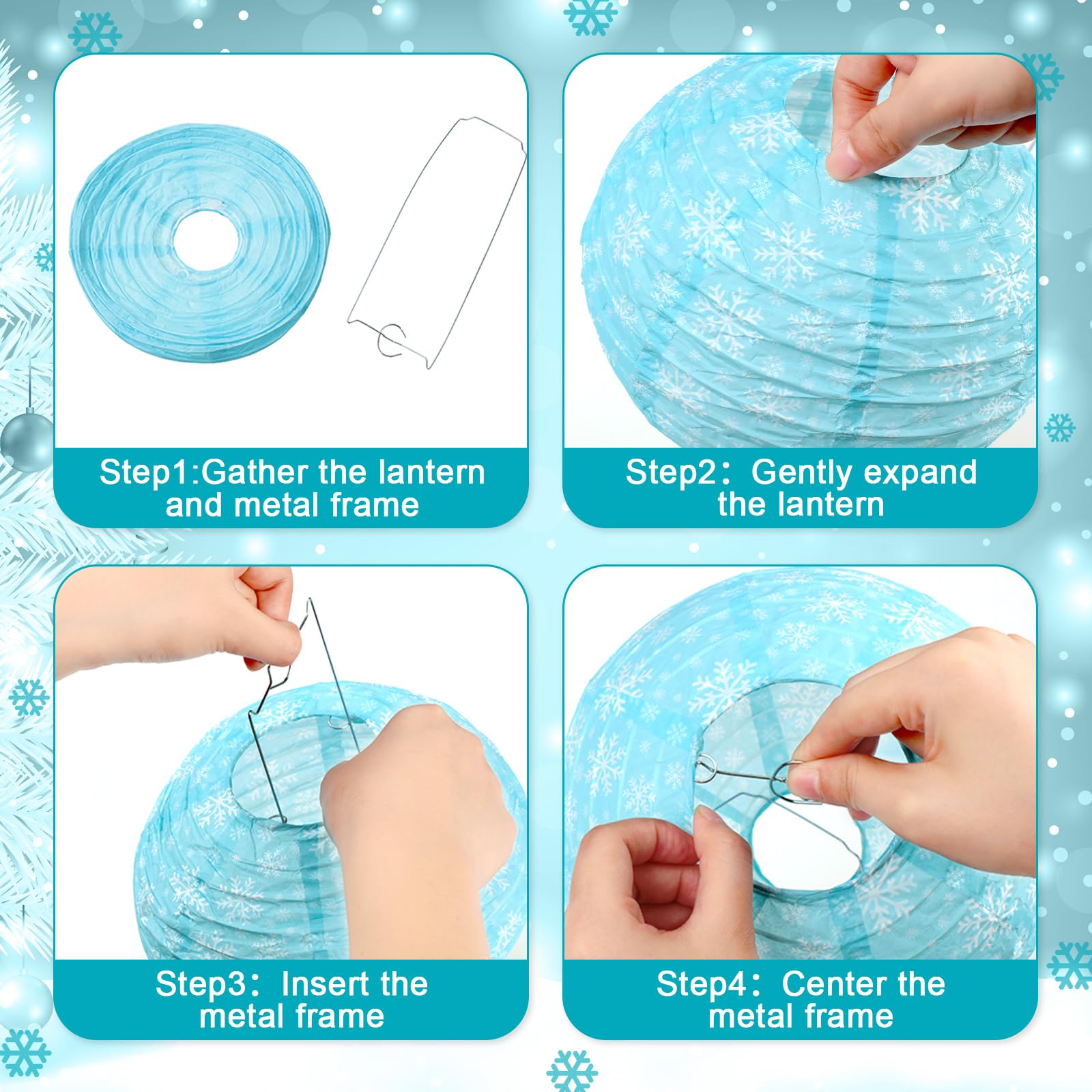 Panelee Snowflake Paper Lanterns - 12 Pcs Hanging Decorations for Parties - 8 Inch - Indoor/Outdoor Holiday Supplies