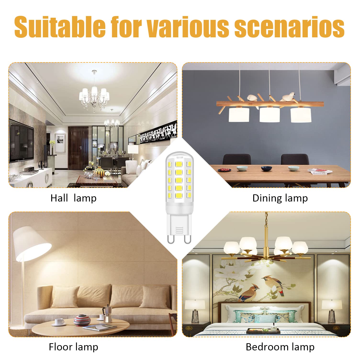 Ugvmn G9 Led Bulbs 5W, No Flicker T4 G9 Bi Pin Base 6000K Daylight White, G9 Socket Chandelier Light Bulbs, 40W Halogen Bulbs Re