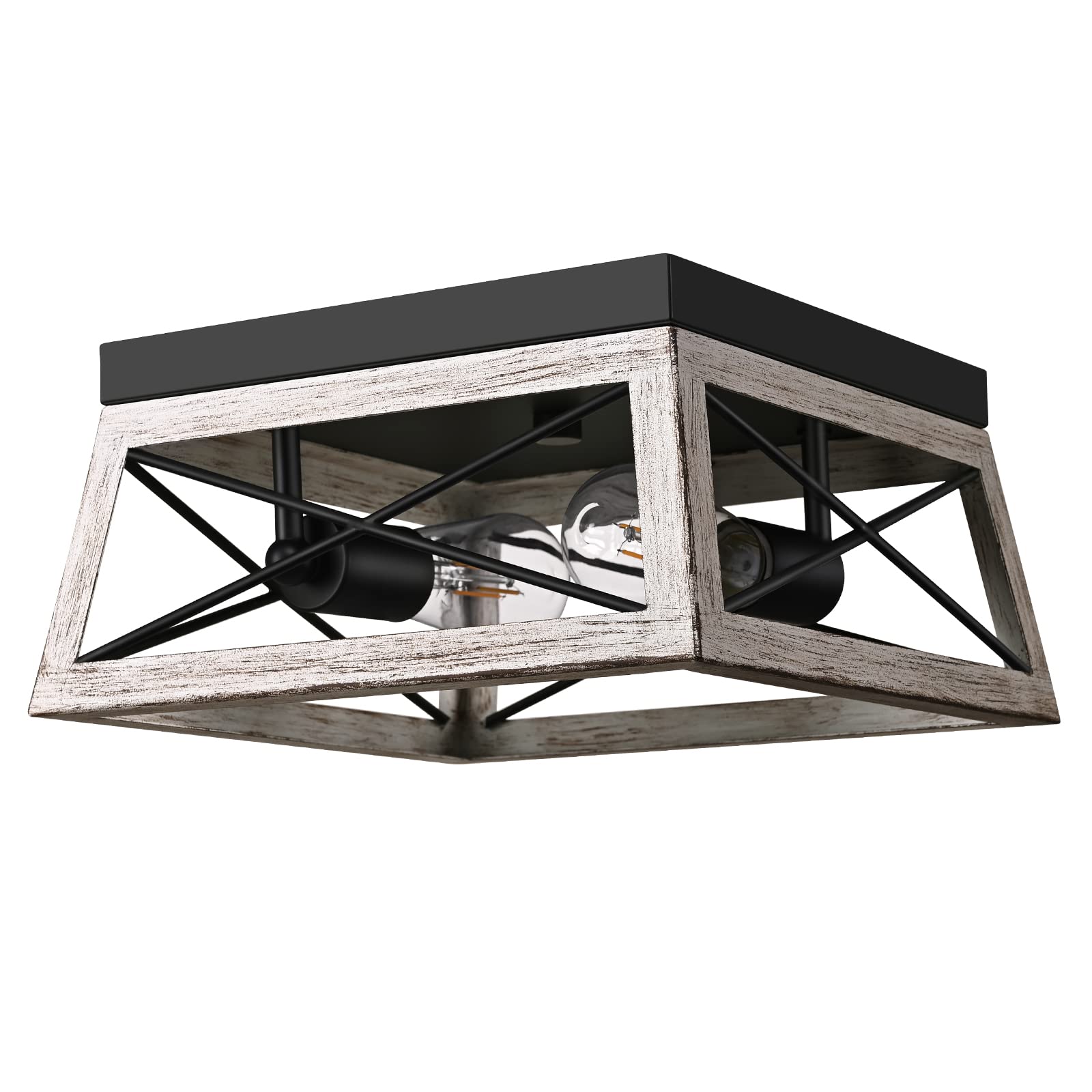 DEWENWILS Farmhouse Flush Mount Ceiling Light, Metal, 2-Lights, Light Gray, Model HFCL02C