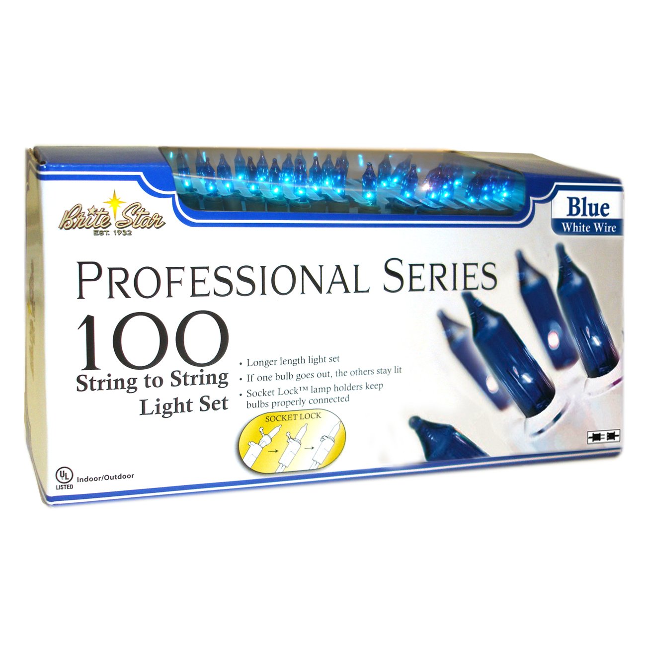 Brite Star Mini Light Set, 100 Count, Professional Series, White Wire, Blue, Model 37-733-00