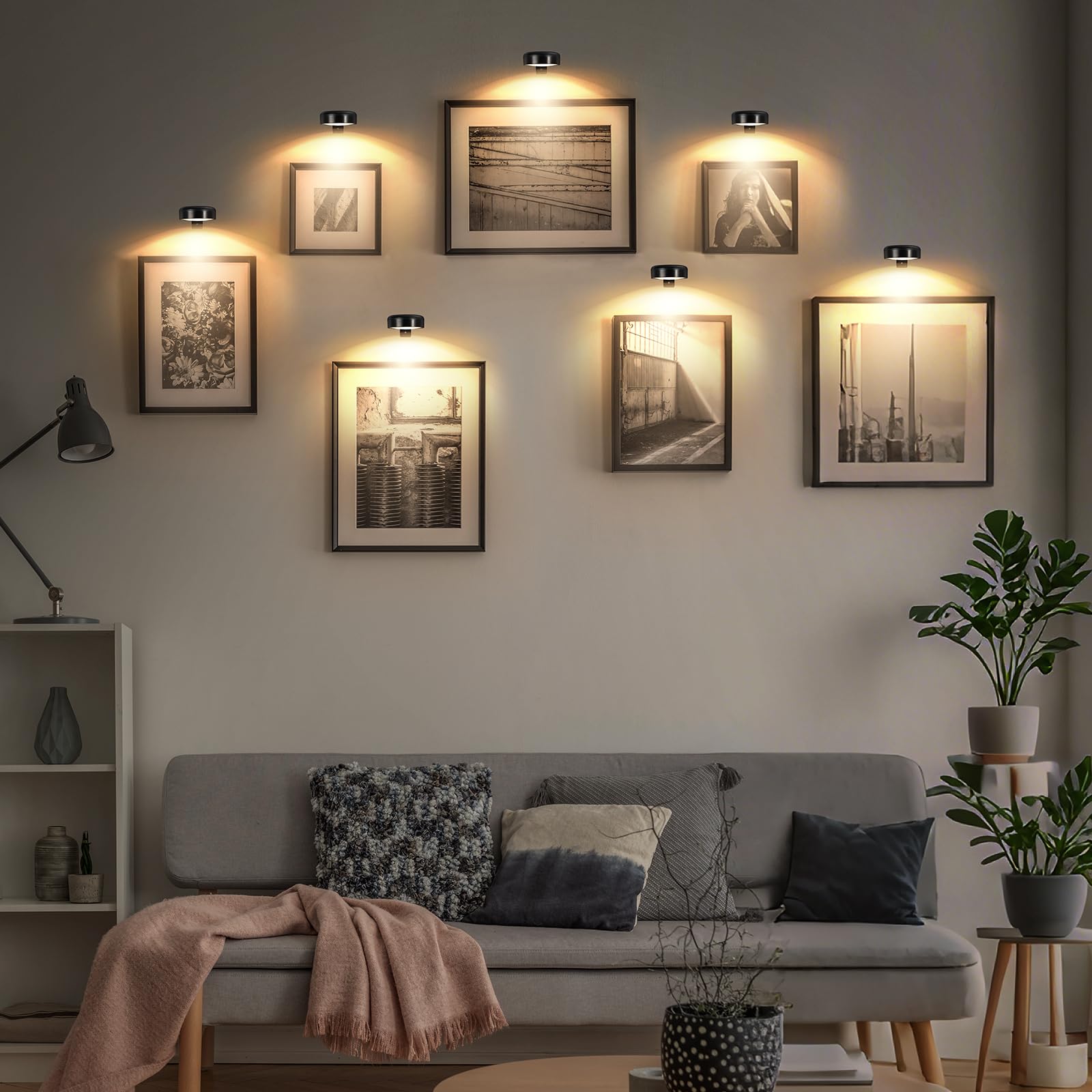 Arixinks Picture Light for Wall Display, Rechargeable, Wireless, Dimmable Brightness, 3 Color Temp, Black, 3-Pack, Model A-02