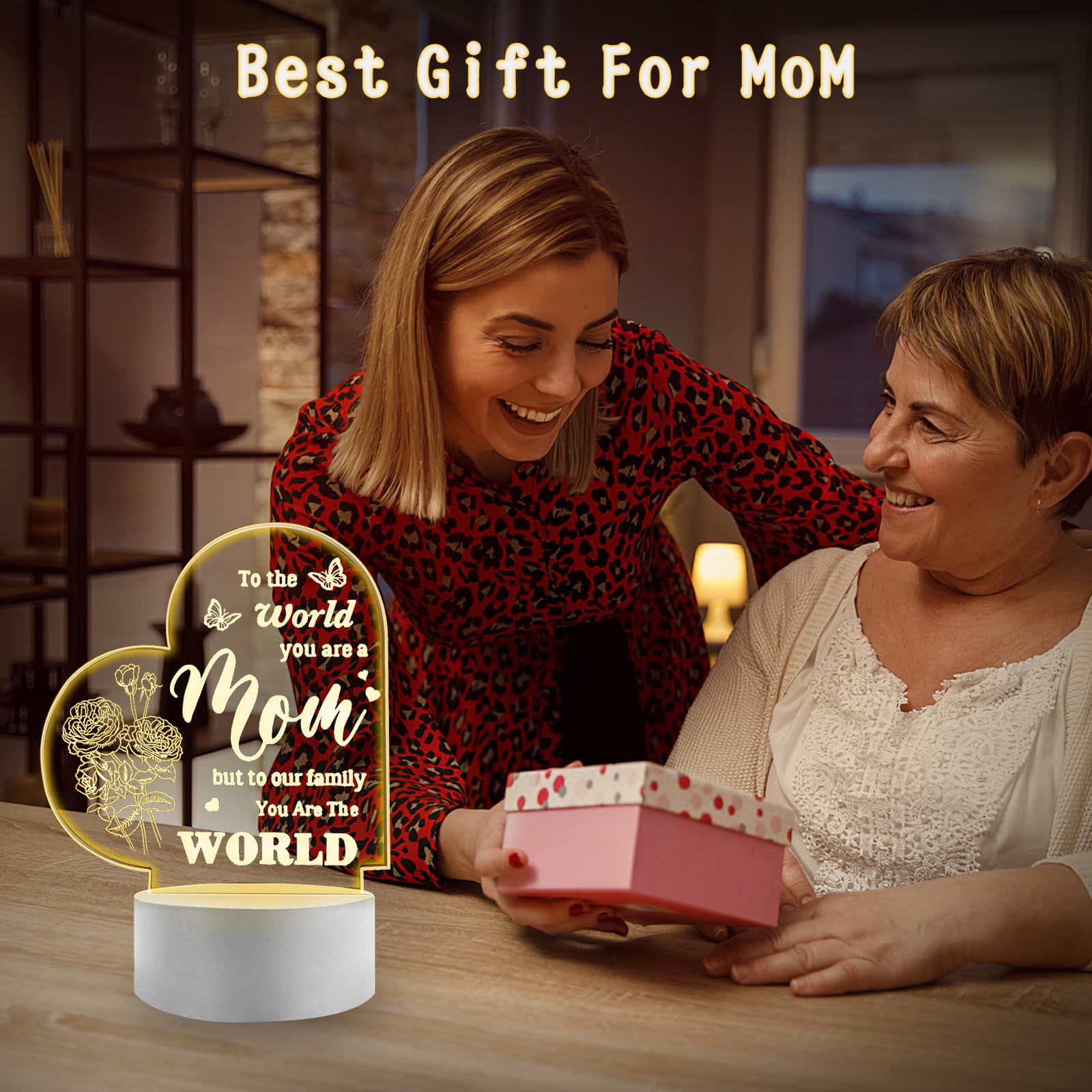 Bassi Christmas Gifts For Mom, Engraved Night Light Lamp Mothers Day Gifts For Mom, Mom Gifts From Daughter Son, 16 Colors Remot