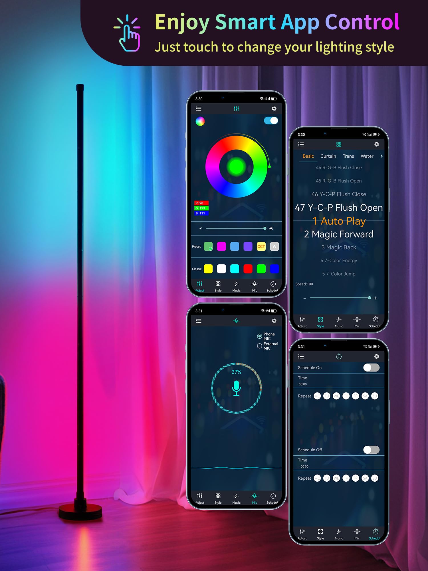 Luzzup Corner Floor Lamp For Gaming Rooms, Smart Rgb Led Lamp With Remote, Custom Colored Lights With Music Sync And 16 Million