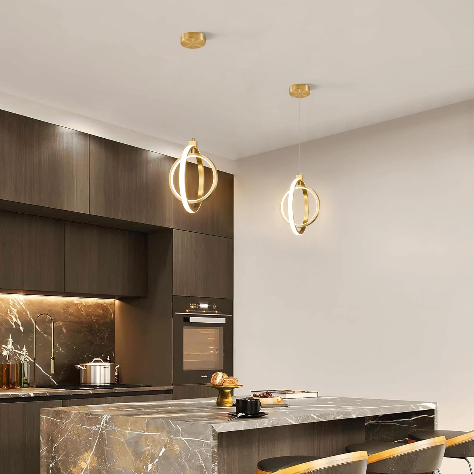 BNHHLZ Modern LED Chandelier, Gold Ring Pendant Light, 4000K Dimmable, Height Adjustable, Round 3-Pack for Dining Room, Kitchen, Bedroom