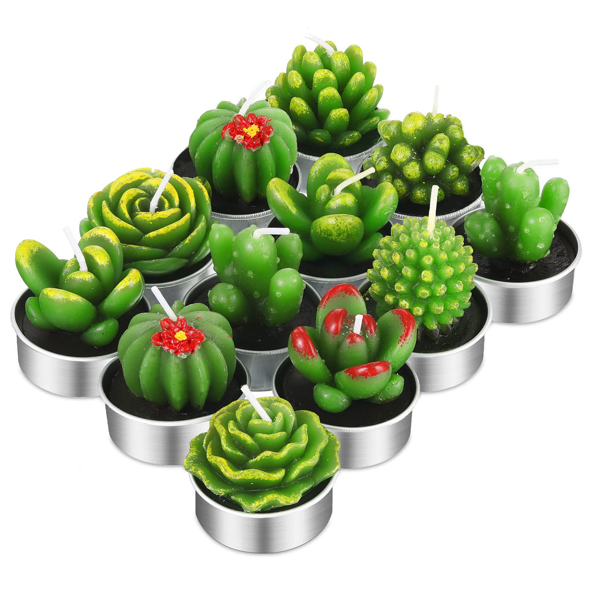 12 Pieces Cactus Tealight Candles Handmade Delicate Succulent Cactus Candles for Party Wedding Spa Home Decoration Gifts