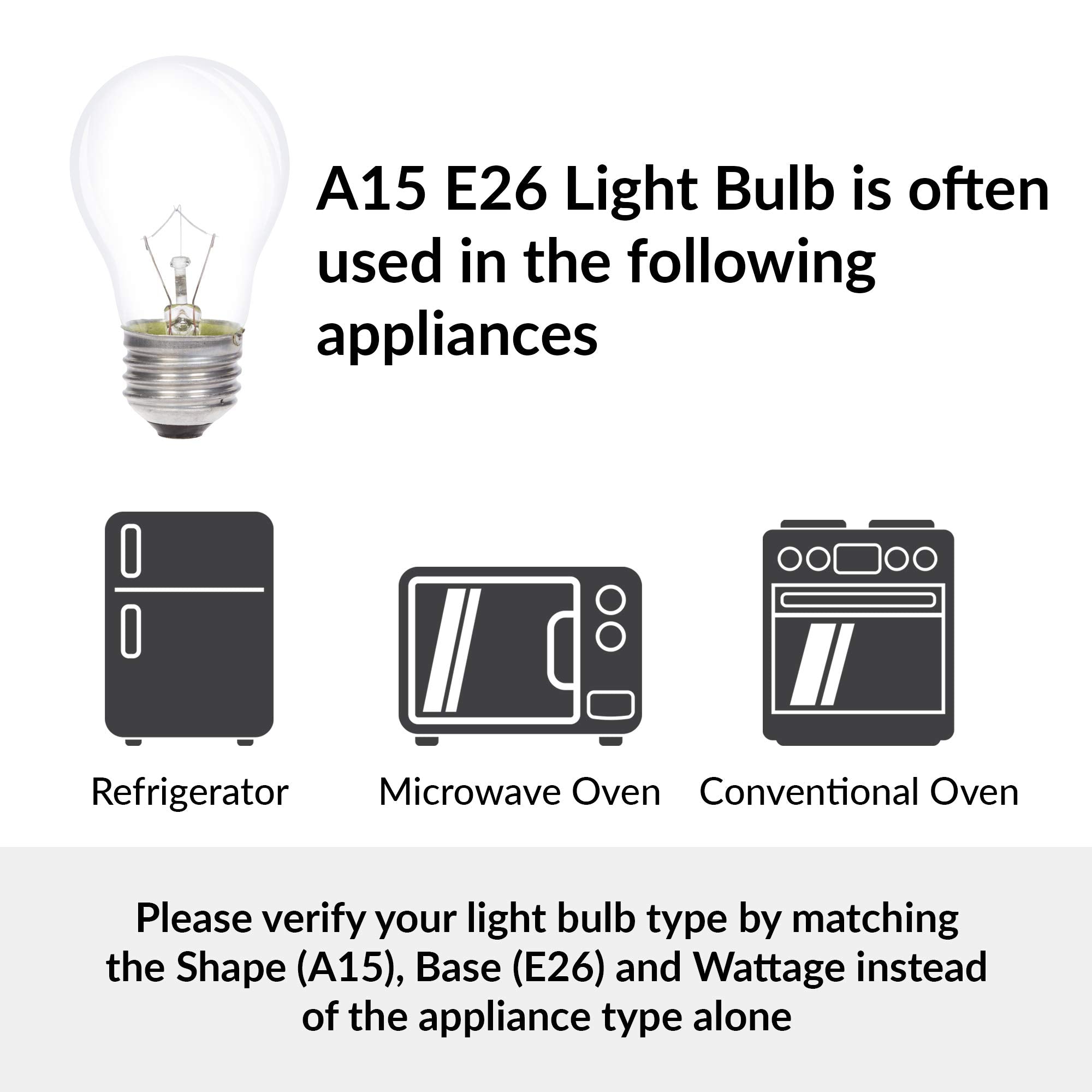 Simba Lighting A15 40W Incandescent Light Bulb, 6 Pack, Dimmable, 2700K Warm White, Clear Glass, E26 Base, for Refrigerators and O
