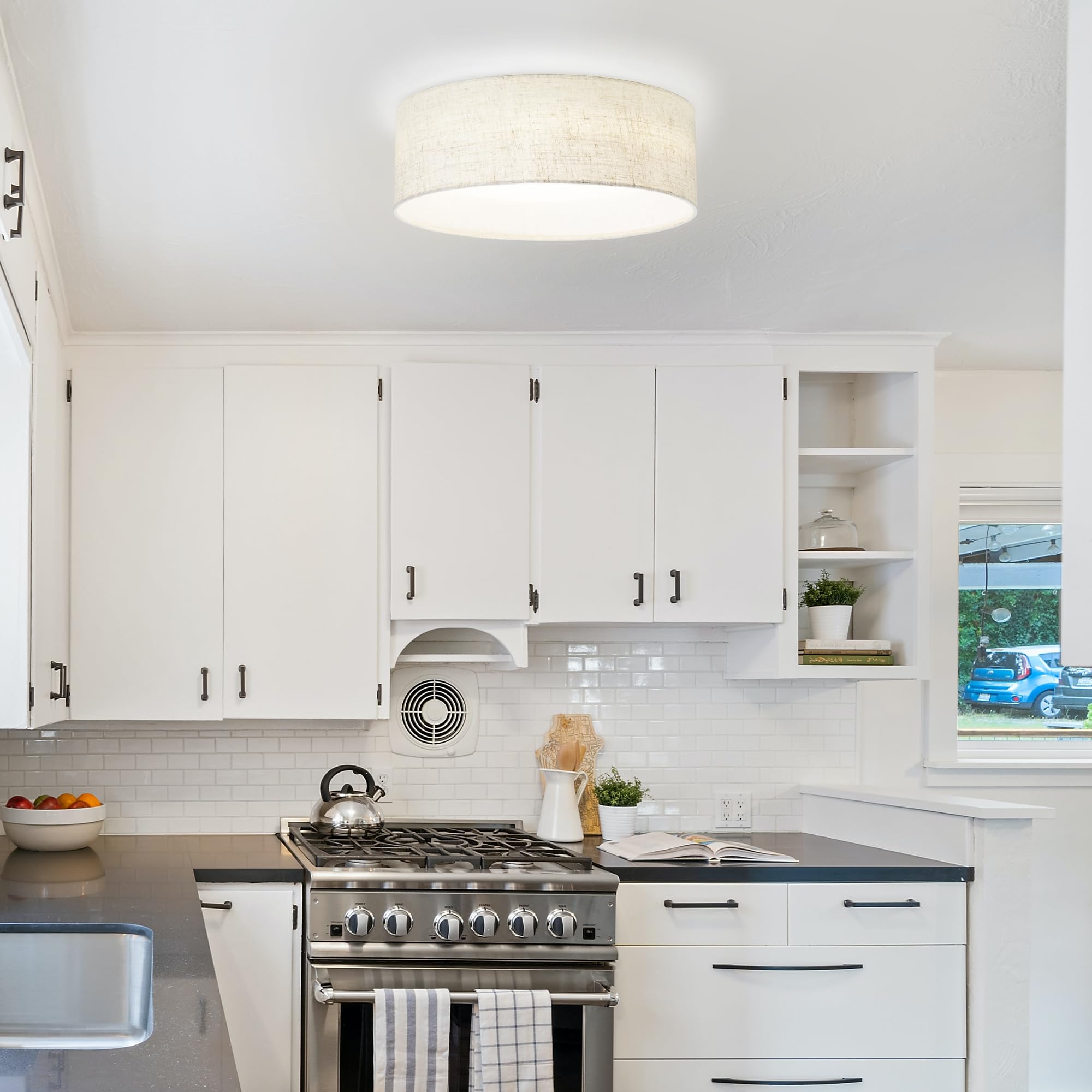 Hamilyeah Led Ceiling Light Flush Mount 24W, 12 Inch Drum Ceiling Light Fixture 5000K, Dimmable Close To Ceiling Light With Beig