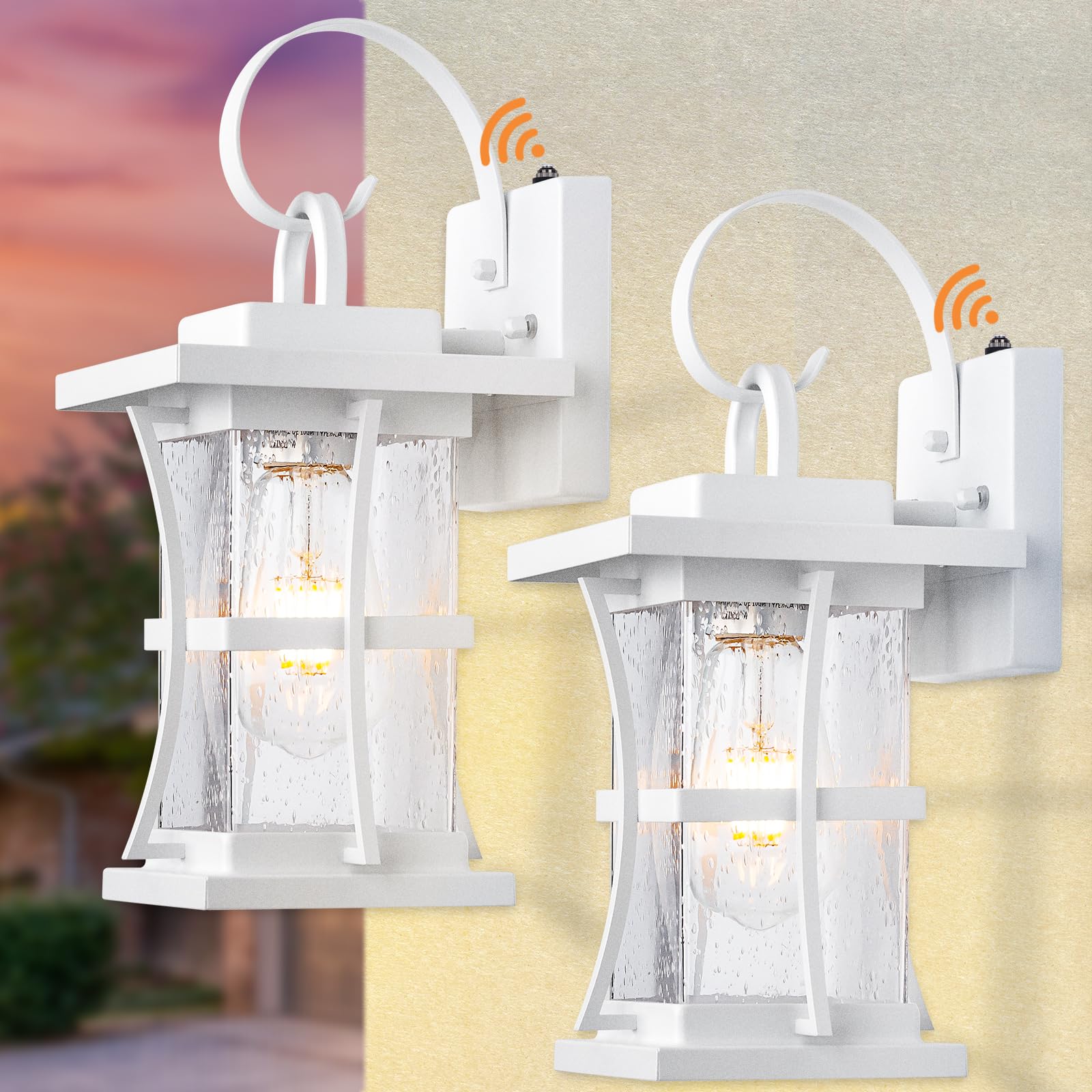Dusk To Dawn Outdoor Wall Light Fixtures - 2 Packs Exterior Waterproof Outdoor Lighting, Porch Sconces Wall Mounted Lighting, Anti-Rust Modern White Outside Lantern For Patio Front Door Entryway