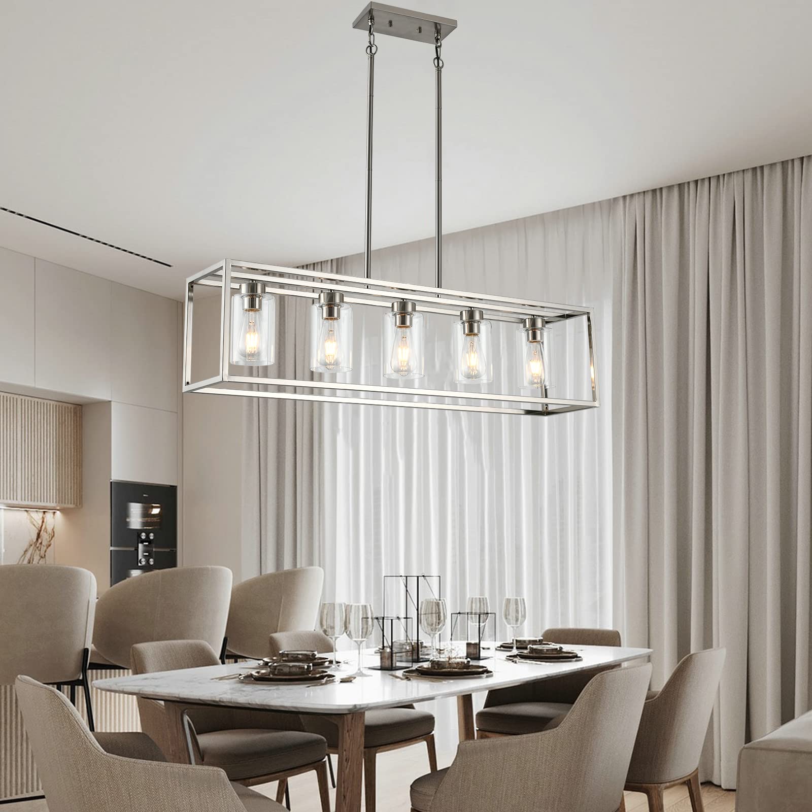 Xilicon Brushed Nickel 5 Light Modern Pendant Lighting Fixture For Dining Room, Kitchen, Bedroom