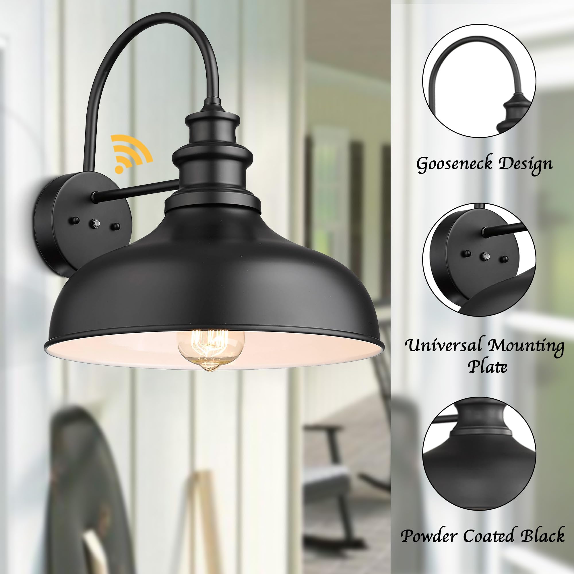 Bestshared Gooseneck Barn Light, Outdoor Wall Lantern, Metal, Black+White, 4 Pack, Model BSDDV260-NE