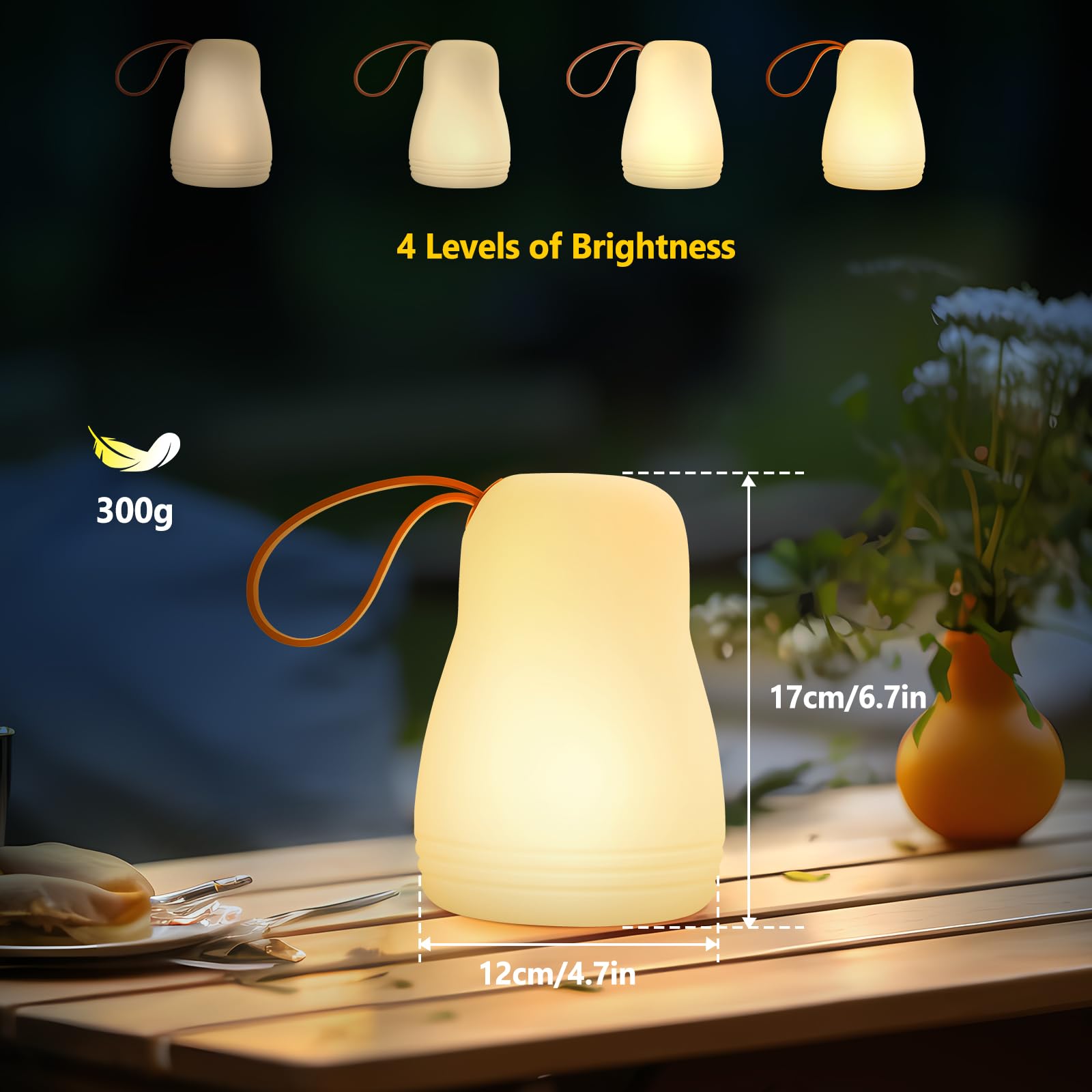 Gewiny Portable Outdoor LED Table Lamp - Rechargeable, Dimmable, Waterproof - 3000K Light for Camping, Garden, Indoor Use - White