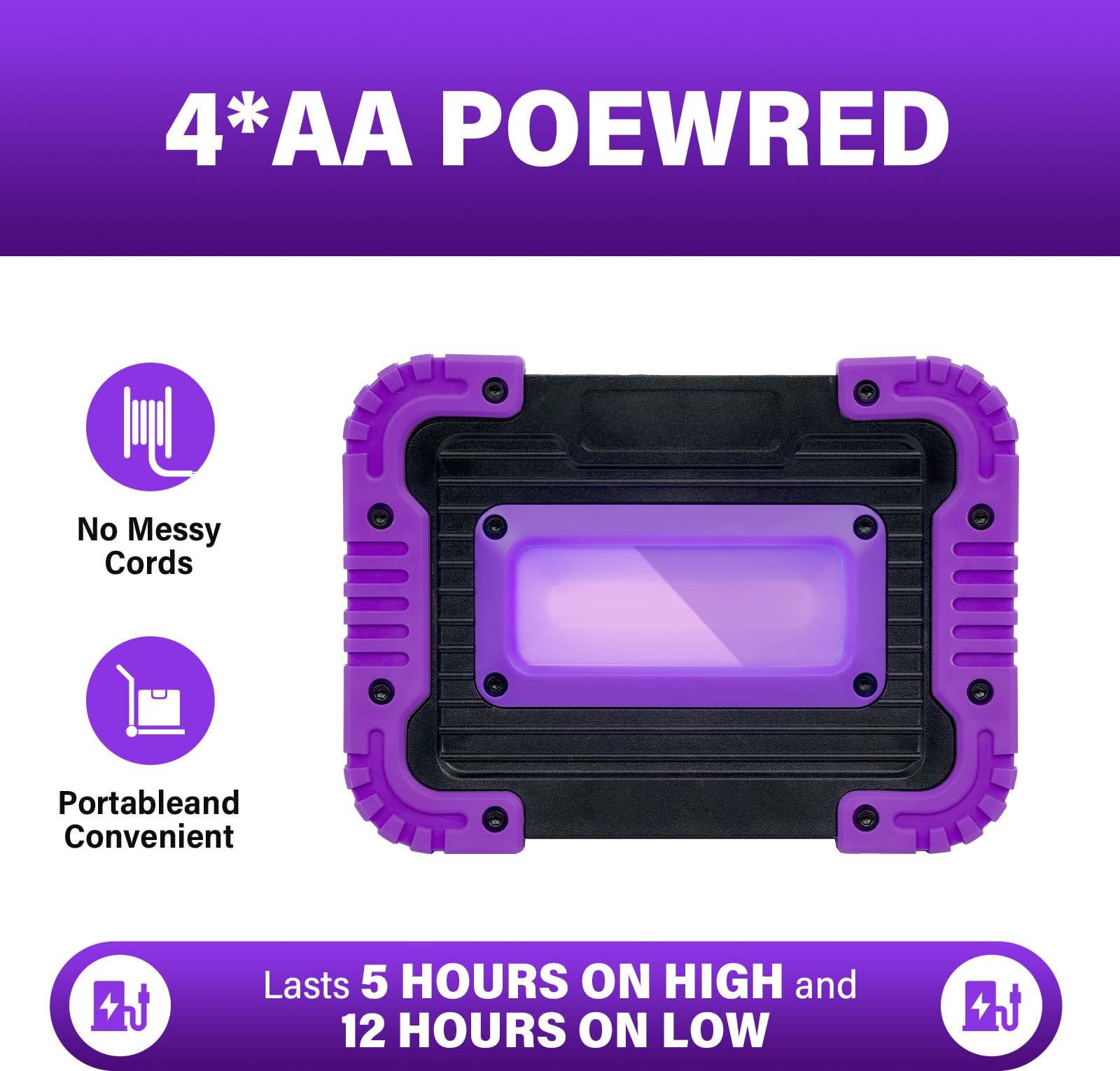 Gprk 20W Led ?????????? ??????????, Battery Operated Black Light For Halloween Party, Glow In The Dark,Body Paint, Fluorescent Poster, Neon Glow Party