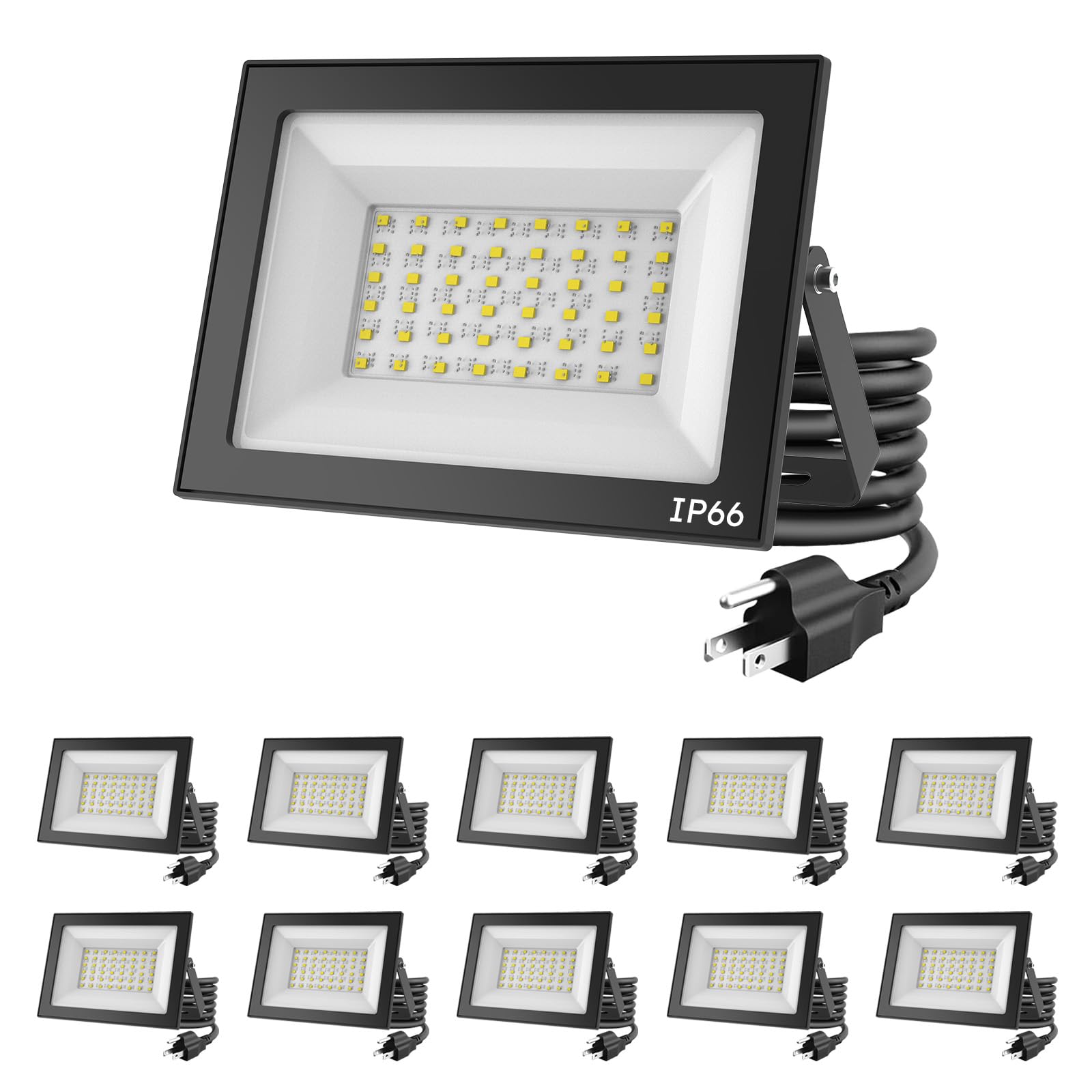 Madewell Living 10-Pack 50W Led Flood Lights Outdoor - 9000 Lumens Super Bright Security Lighting  Ip66 Waterproof  5000K Daylight - Energy-Efficient Outdoor Lights For Garage  Garden  Lawn  Backyard