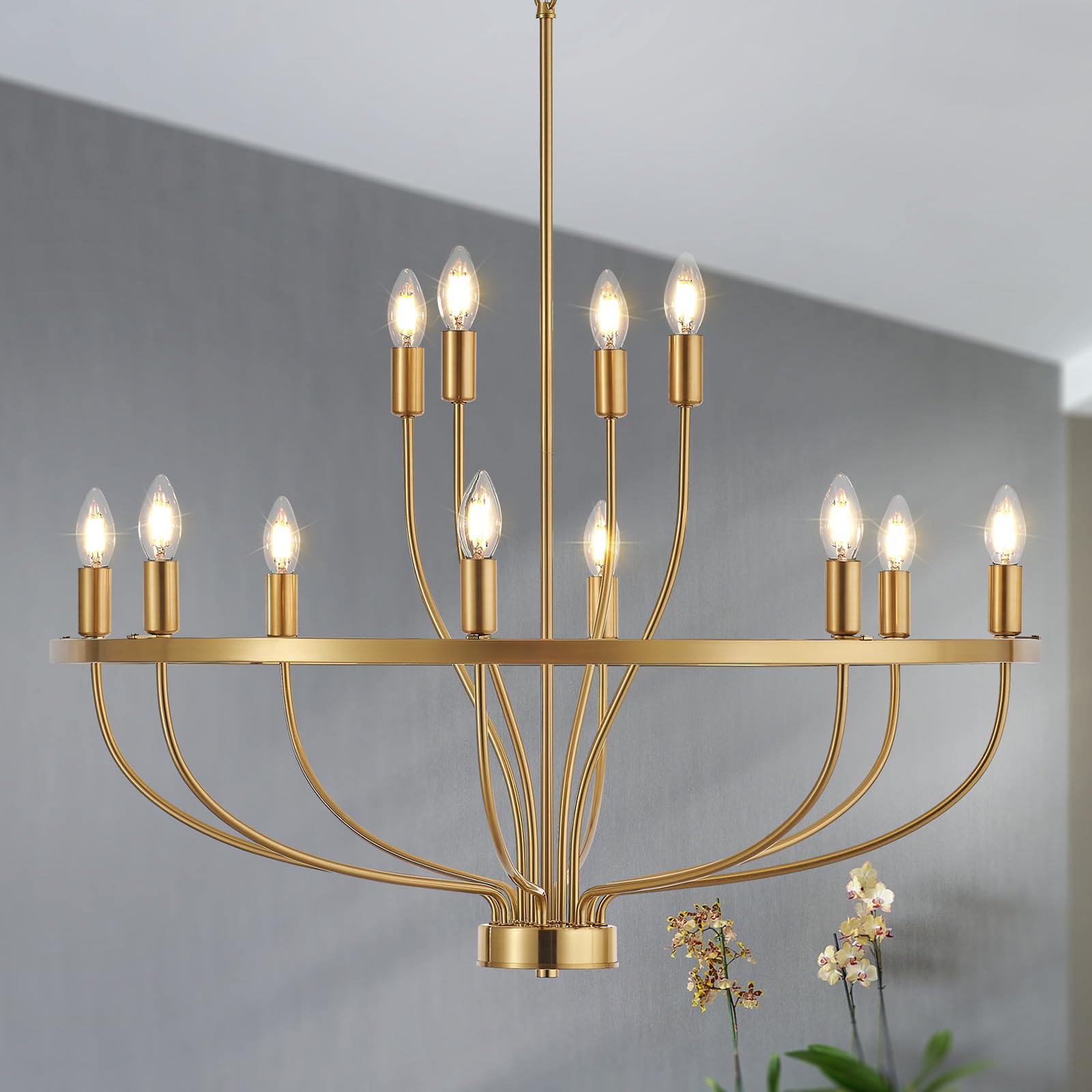Widluth 33.5'' Modern Gold Chandelier Light Fixture Vintage Mid Century Modern 12-Lights Candle Style Chandeliers Retro Golden C